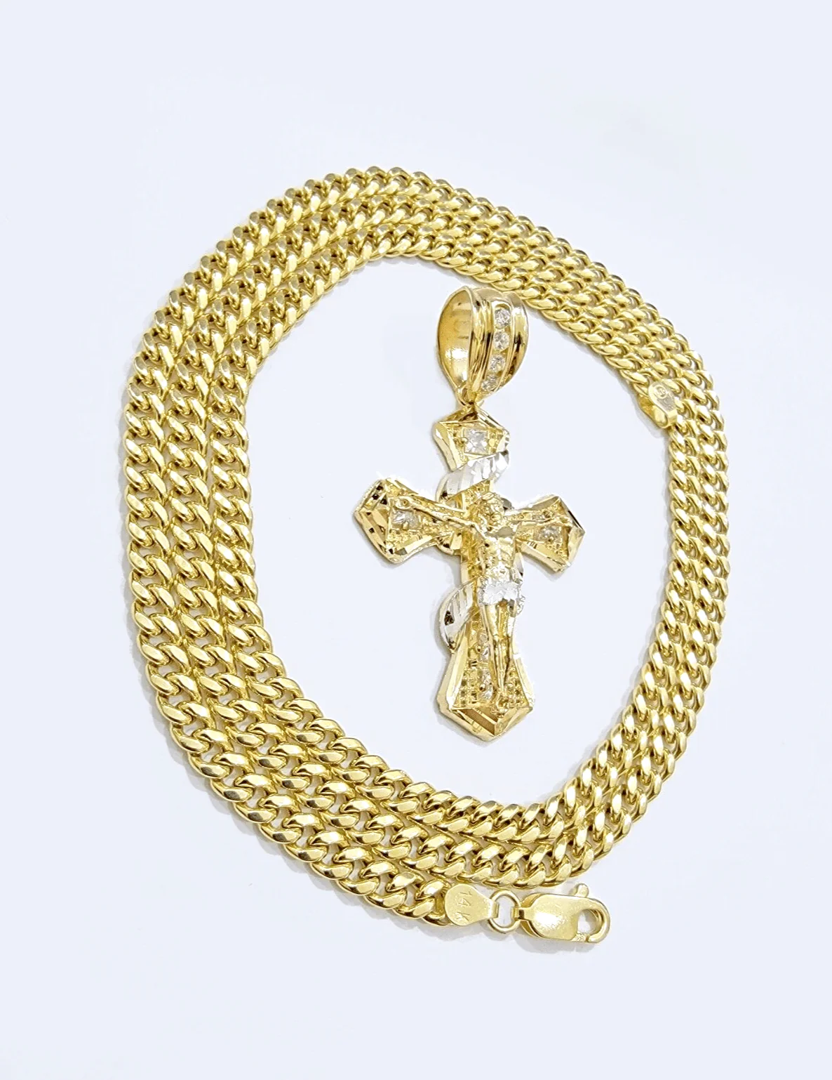 14k Gold Cross Charm Miami Cuban Link Chain 5mm 26'' Necklace 14kt Pendant - Image 6