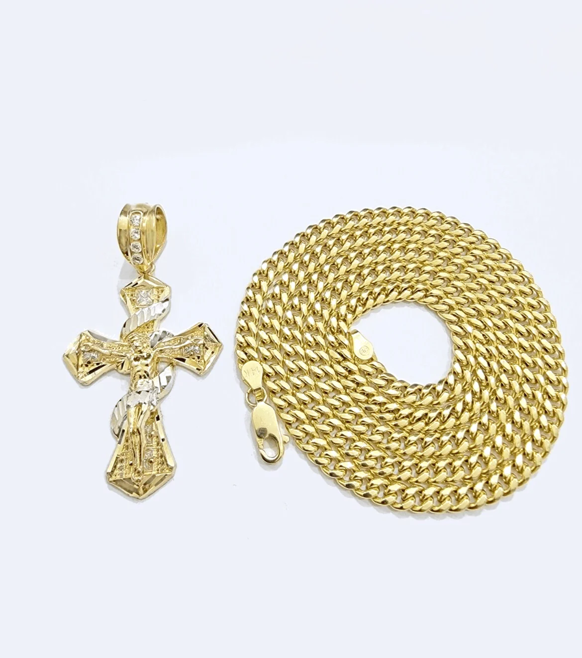 14k Gold Cross Charm Miami Cuban Link Chain 5mm 26'' Necklace 14kt Pendant - Image 7