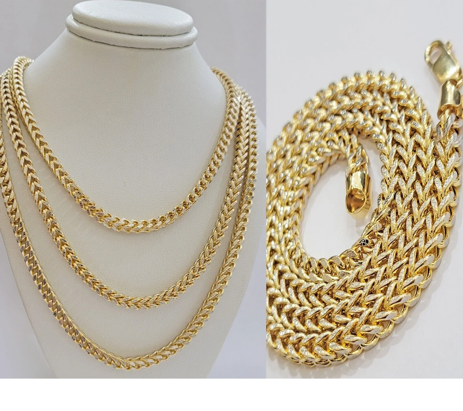 14k Gold Mens Necklace Franco Chain 4mm 24 Inch Diamond Cut 14k Yellow Gold REAL - Image 2