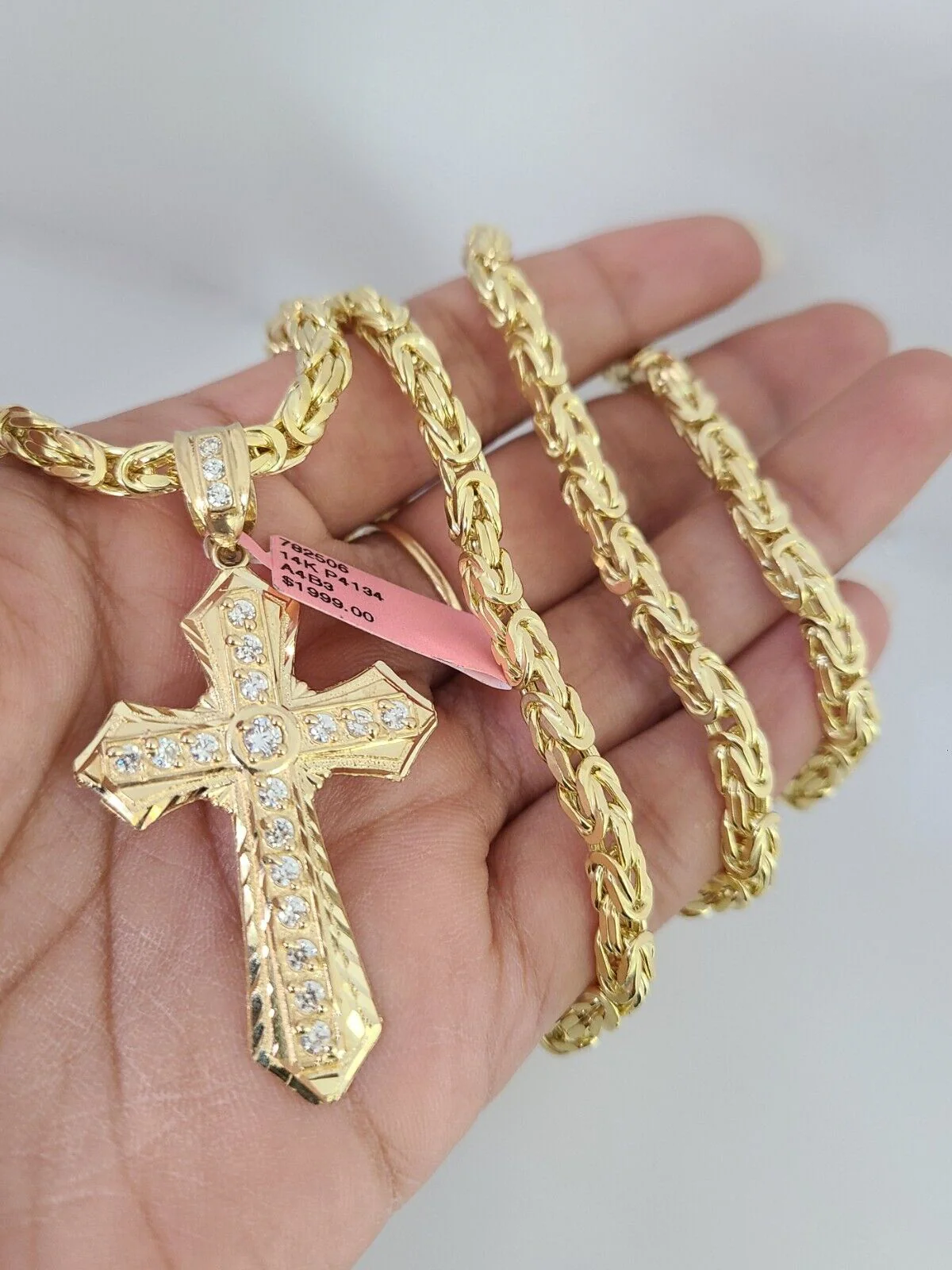 14K Gold Necklace Chain Jesus Cross Charm Turkish Byzantine 4mm 24" Pendant - Image 2