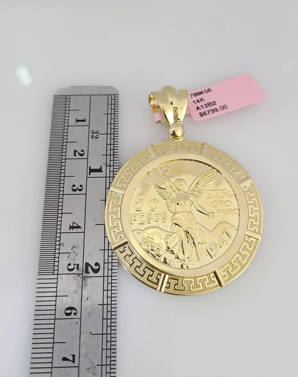 14K Gold Necklace Chain Mexican Coin Charm Turkish Byzantine 4mm 24" Pendant - Image 2