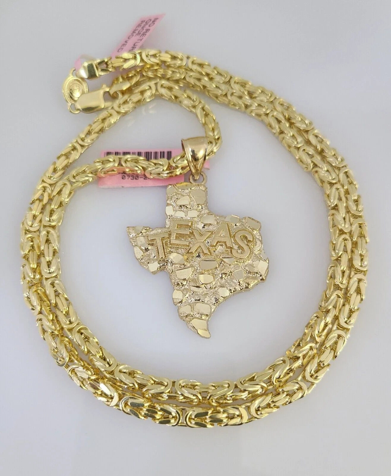 14K Gold Necklace Chain Texas Map Charm Turkish Byzantine 4mm 24" Pendant - Image 3