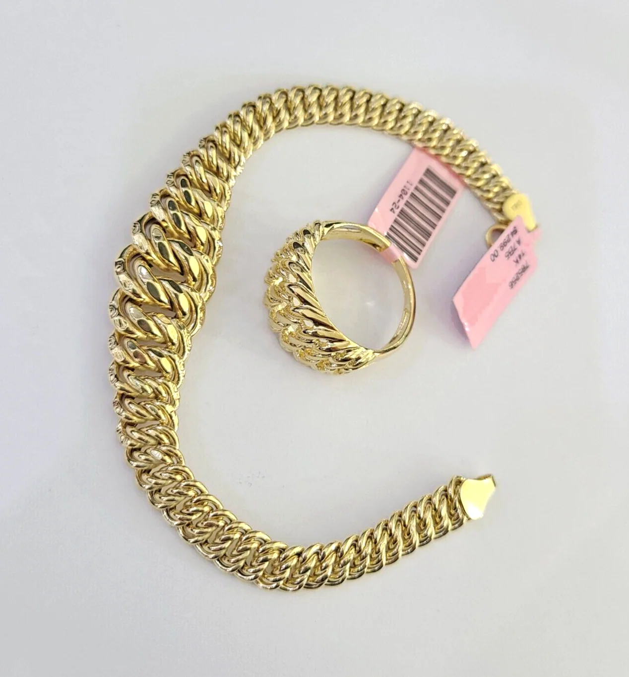 14K Gold Princesa Ring Bracelet 7" 7mm Real Yellow SET Flat Byzantine Link 14Kt All Sizes