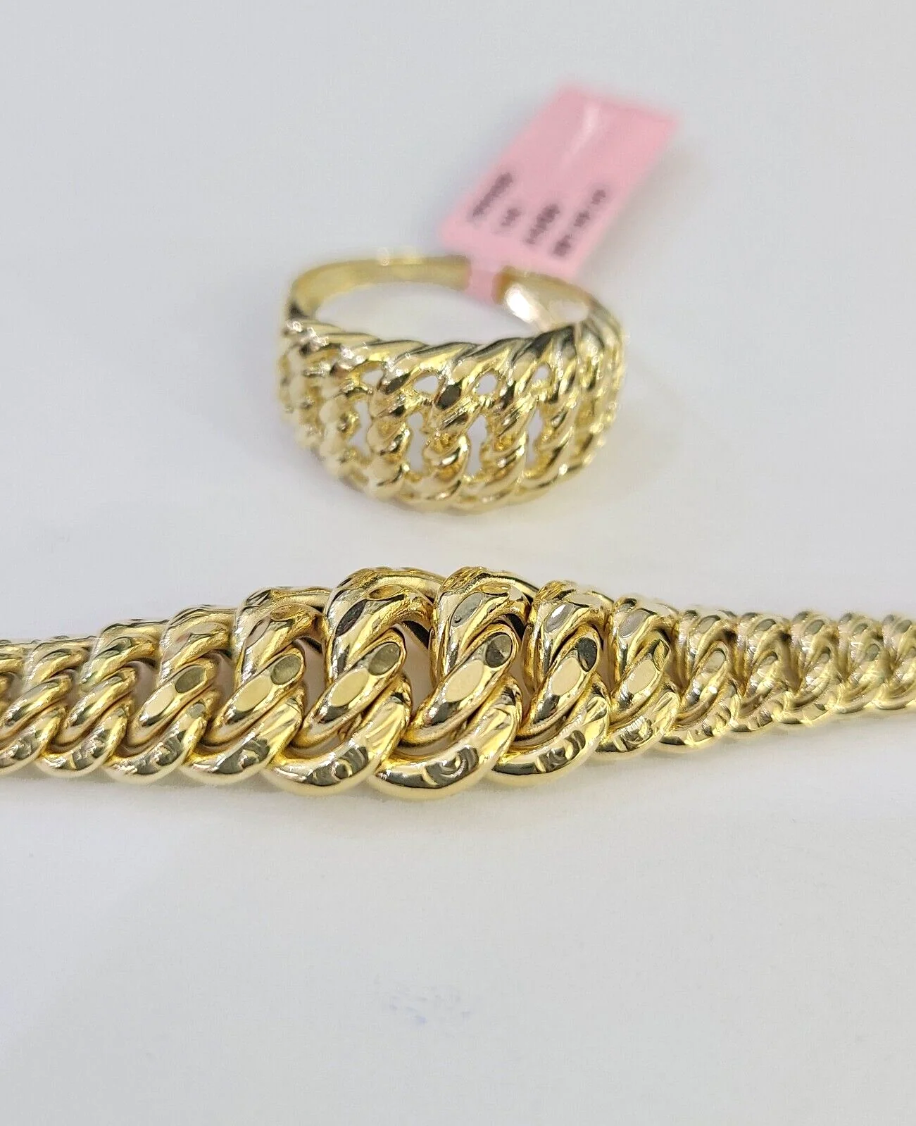 14K Gold Princesa Ring Bracelet 7" 7mm Real Yellow SET Flat Byzantine Link 14Kt All Sizes - Image 10