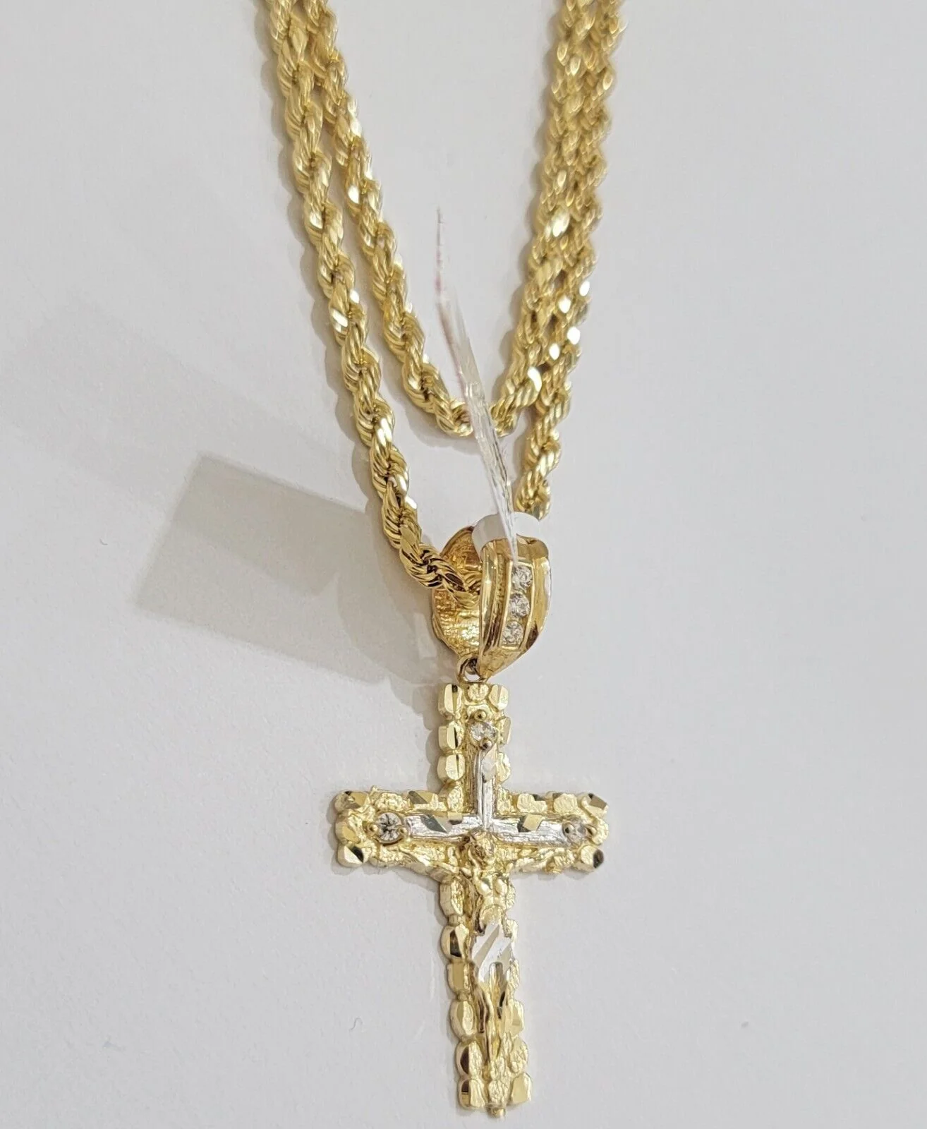 14k Gold Rope Chain Necklace Cross Charm Pendant Set 16-28" inch 3mm , Real 14KT - Image 6