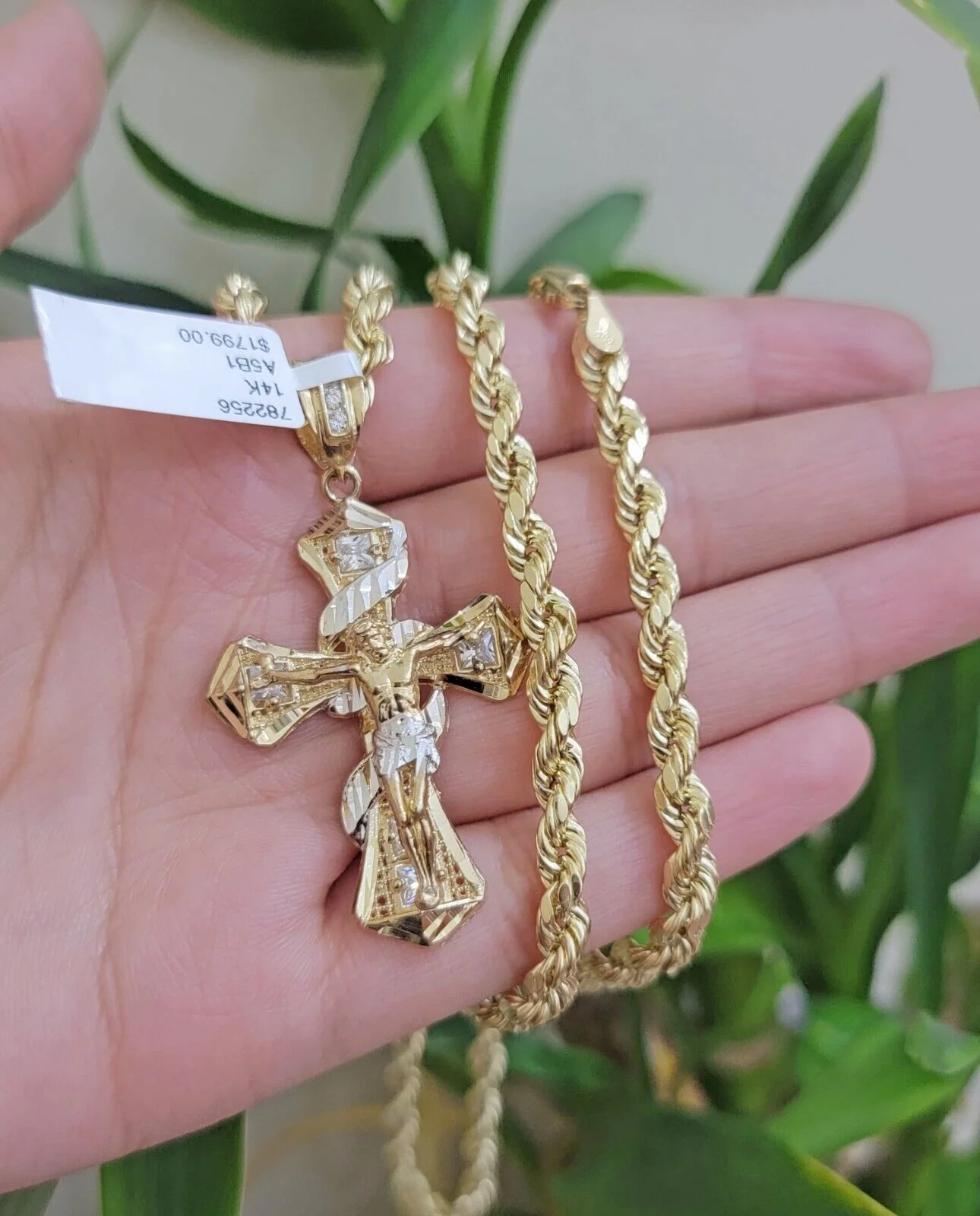 14k Gold Rope Chain Necklace Jesus Cross Charm Pendant Set 18-28" inch 5mm, REAL - Image 6