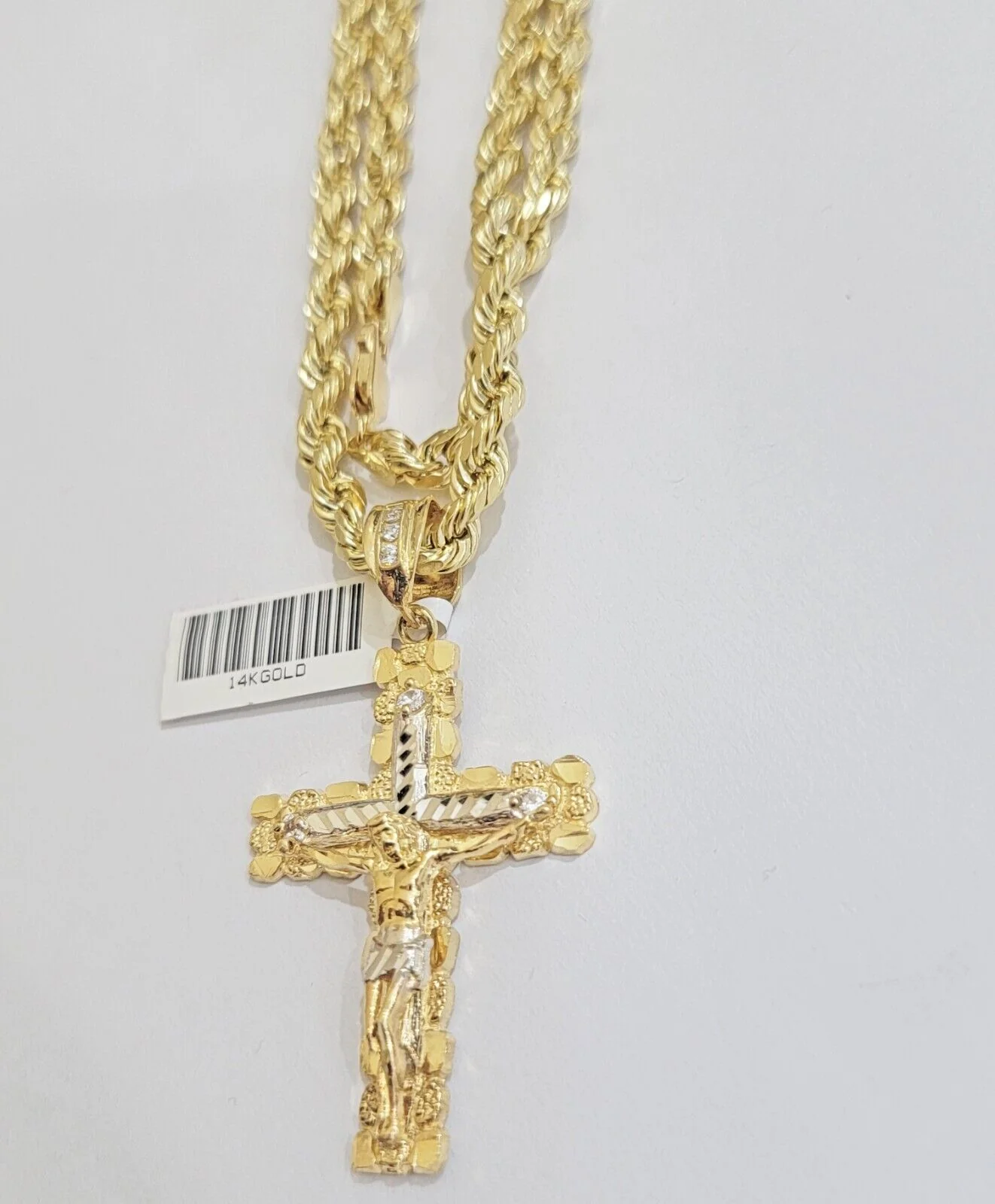 14k Gold Rope Chain Necklace Jesus Cross Charm Pendant Set 20-28" inch 5mm, REAL - Image 5