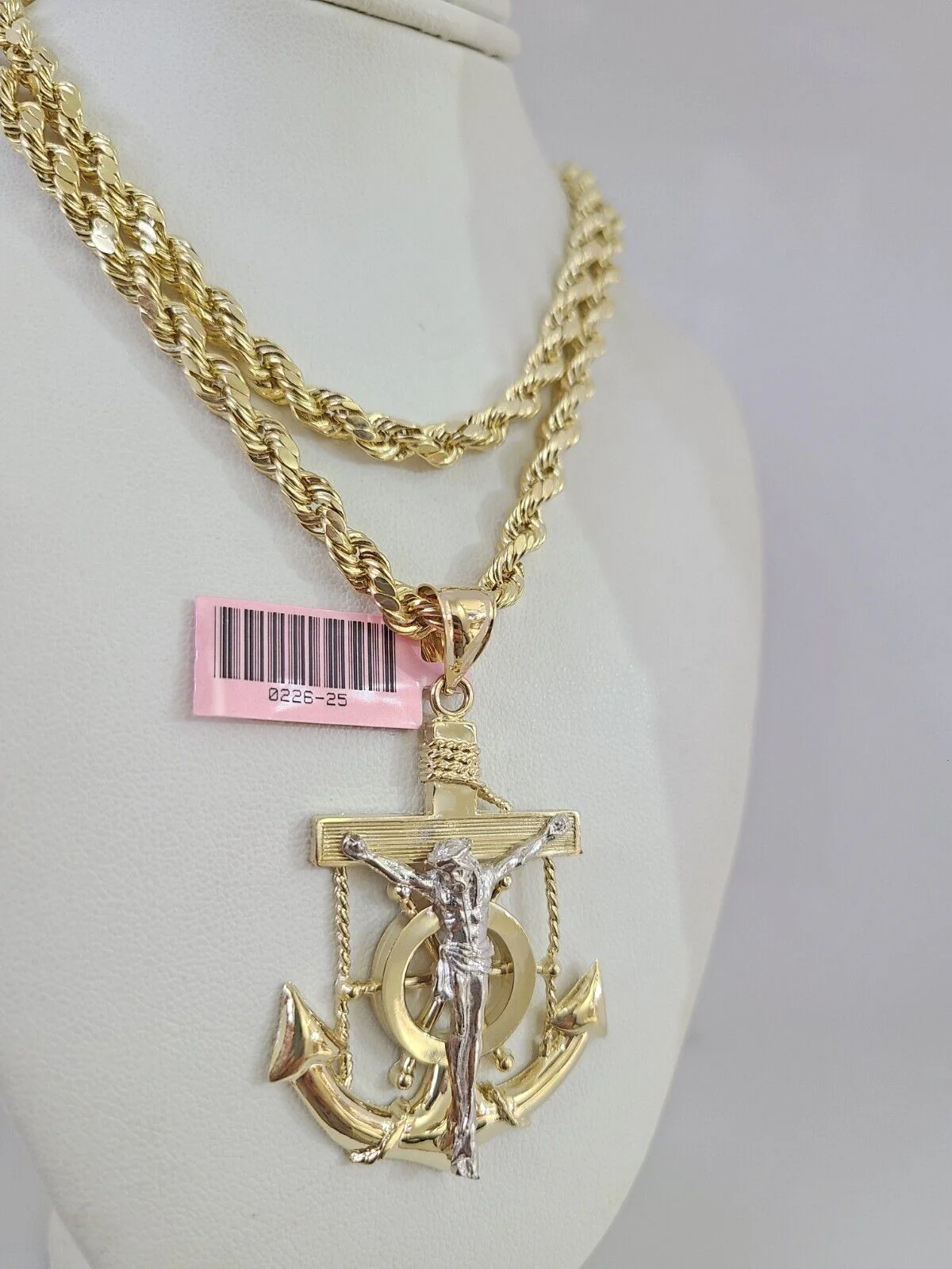 14k Gold Rope Chain Necklace Set 6mm Jesus Anchor Charm Pendant 18"-28" inch - Image 6