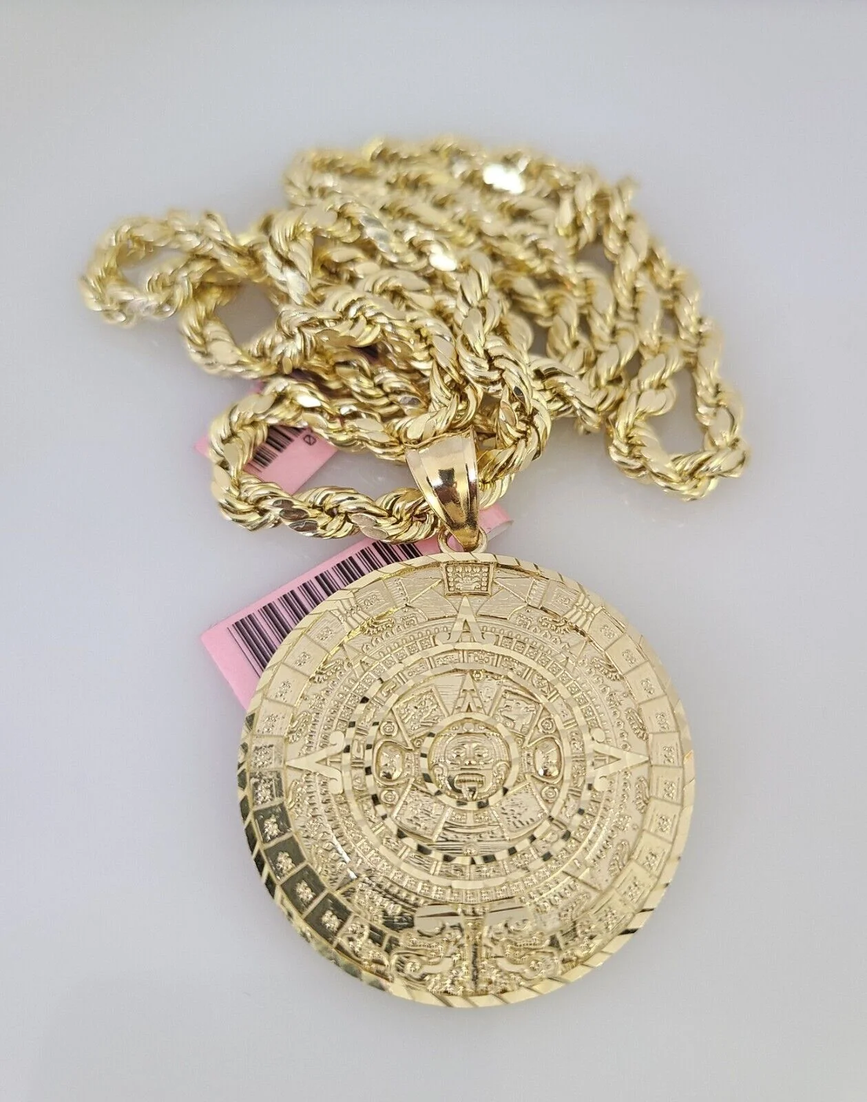 14k Gold Rope Chain Necklace Set 6mm Mayan Calendar Charm Pendant 18"-28" inch - Image 5