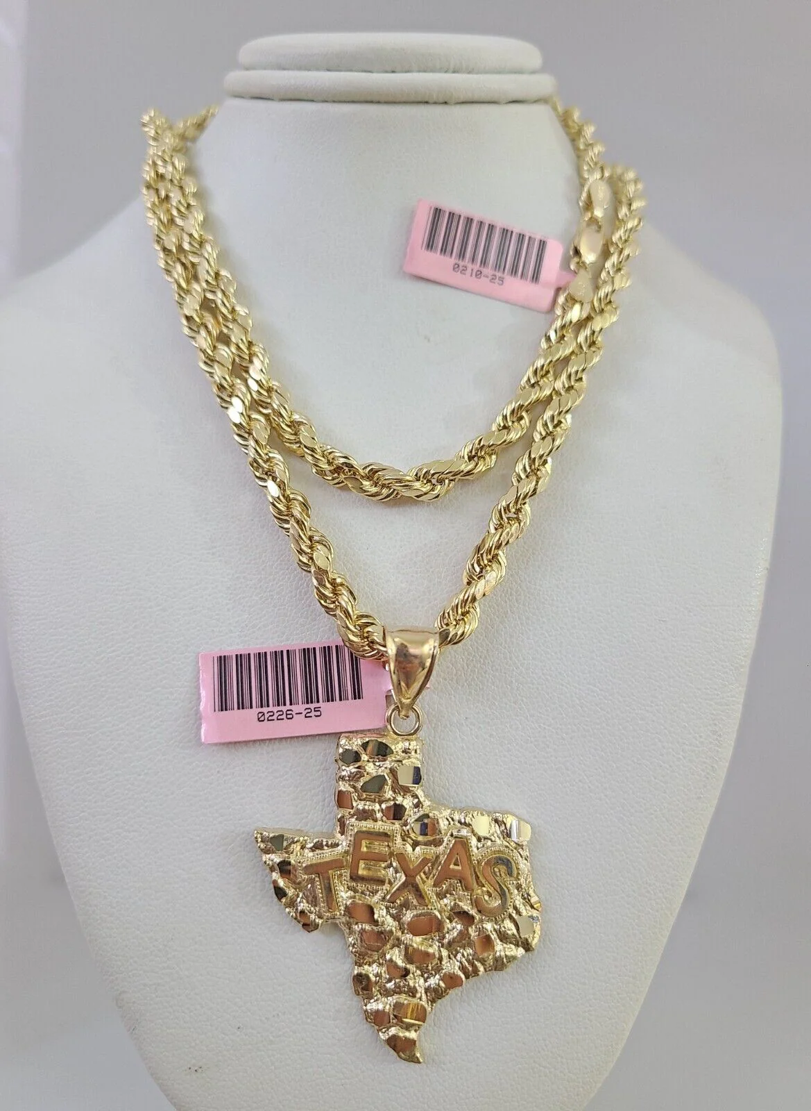 14k Gold Rope Chain Necklace Set 6mm Texas Map Charm Pendant 18"-28" inch - Image 3