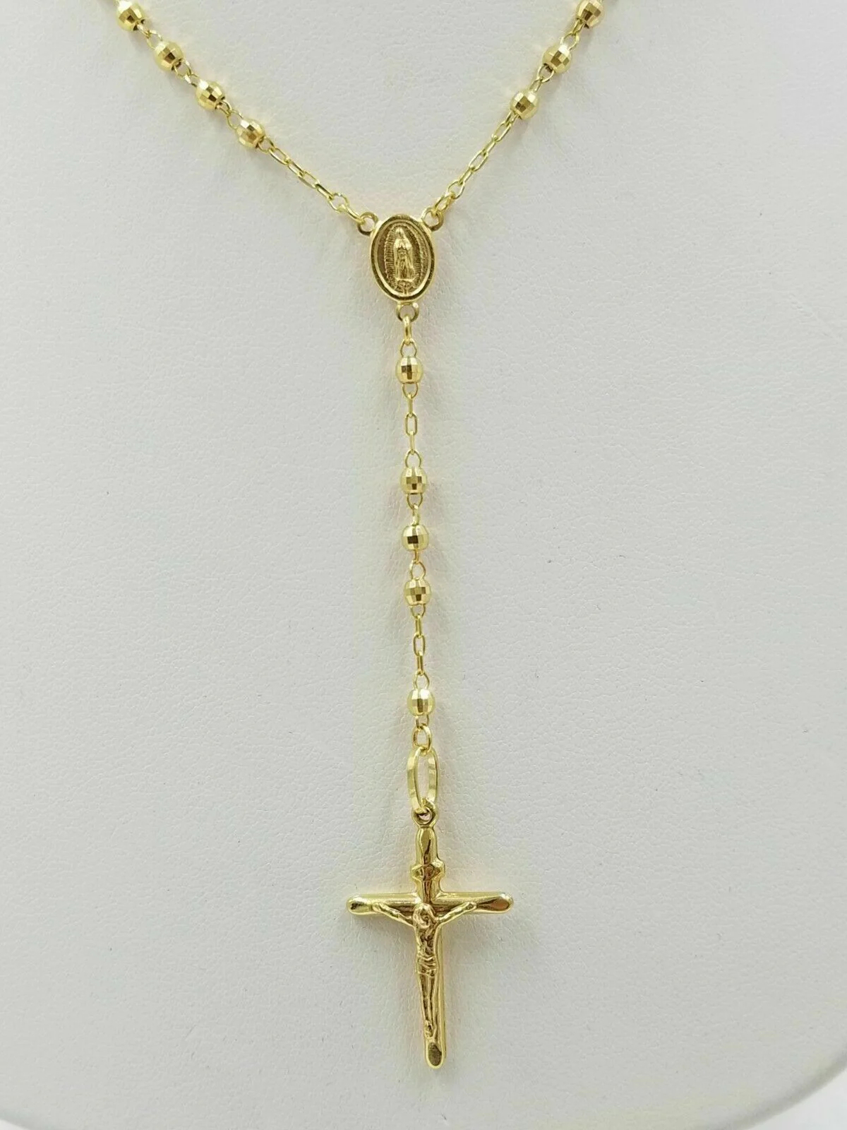 14k Gold Rosary Necklace 18"-24" REAL 14KT yellow Gold Jesus cross Chain pendant - Image 3