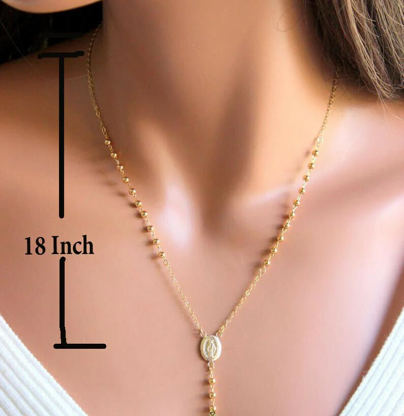 14k Gold Rosary Necklace 18"-24" REAL 14KT yellow Gold Jesus cross Chain pendant - Image 4