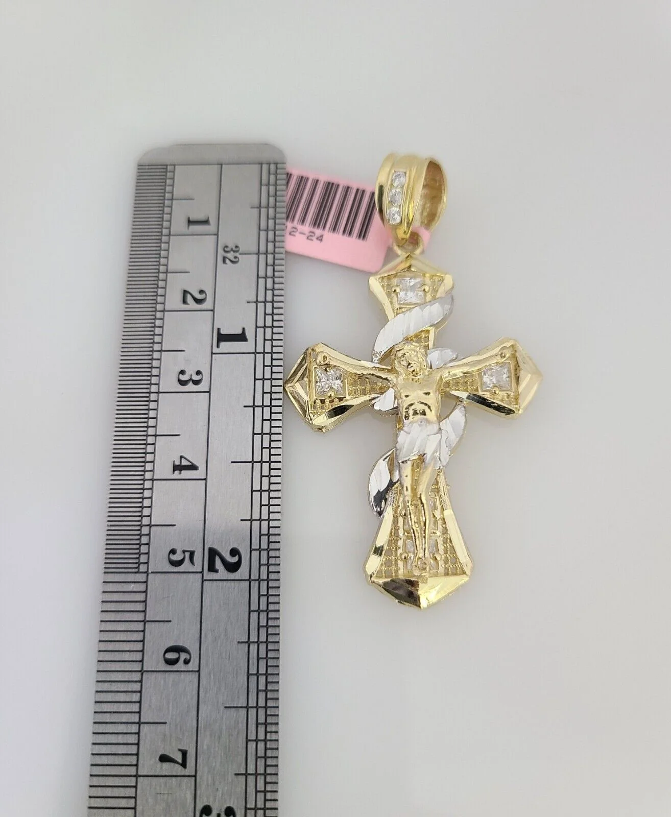 14k Gold Solid Chain Spiral Cross Pendant Set 14kt Miami Cuban Link 3mm Charm - Image 4