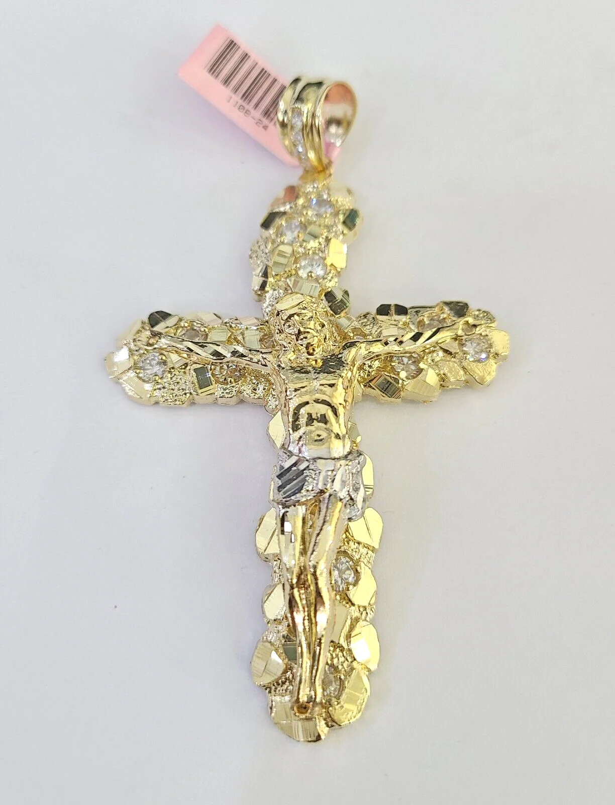 14k Jesus Christ Cross Charm Pendant Nugget Yellow Gold REAL Genuine 14kt