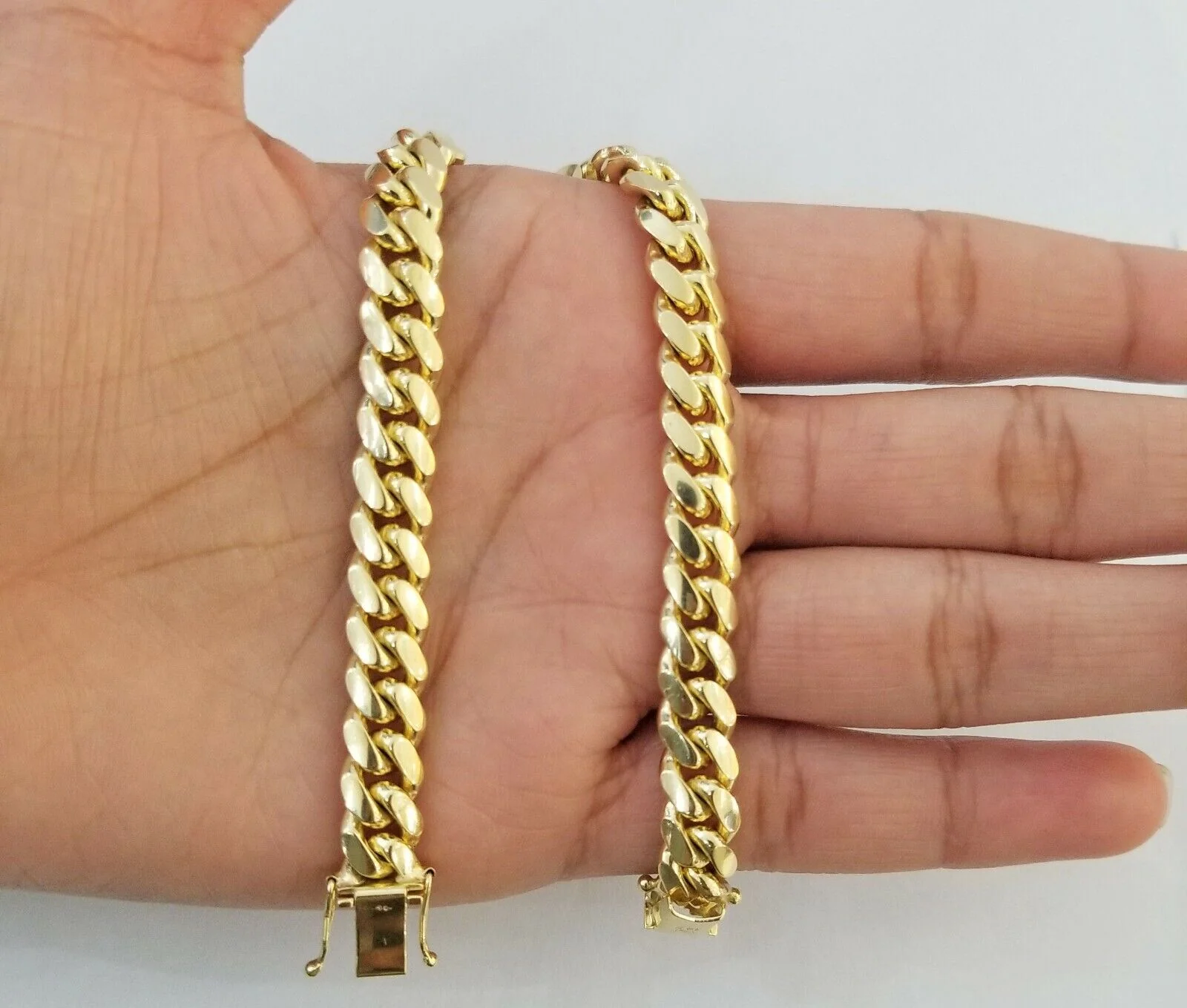 14K Real Gold Bracelet Miami Cuban Link Box Lock 8inch 10kt yellow gold bracelet - Image 4