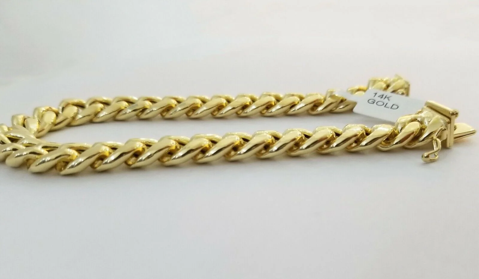 14K Real Gold Bracelet Miami Cuban Link Box Lock 8inch 10kt yellow gold bracelet - Image 6