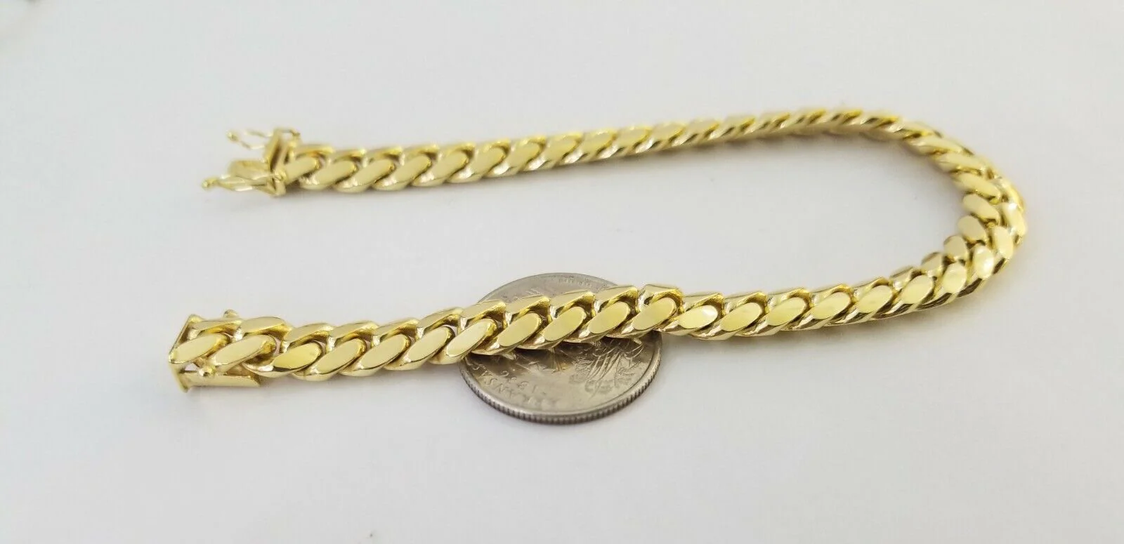 14K Real Gold Bracelet Miami Cuban Link Box Lock 8inch 10kt yellow gold bracelet - Image 9