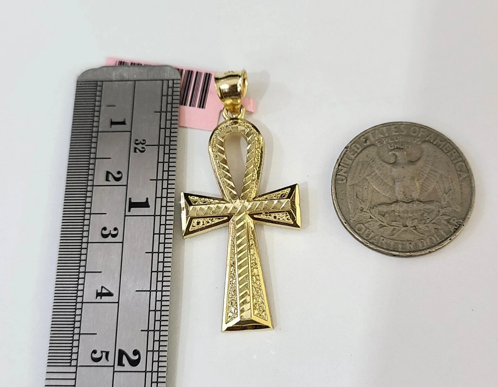 14k Solid Figaro Chain Ankh Jesus Cross Pendant Gold 5mm 18-28 inch SET Necklace - Image 4