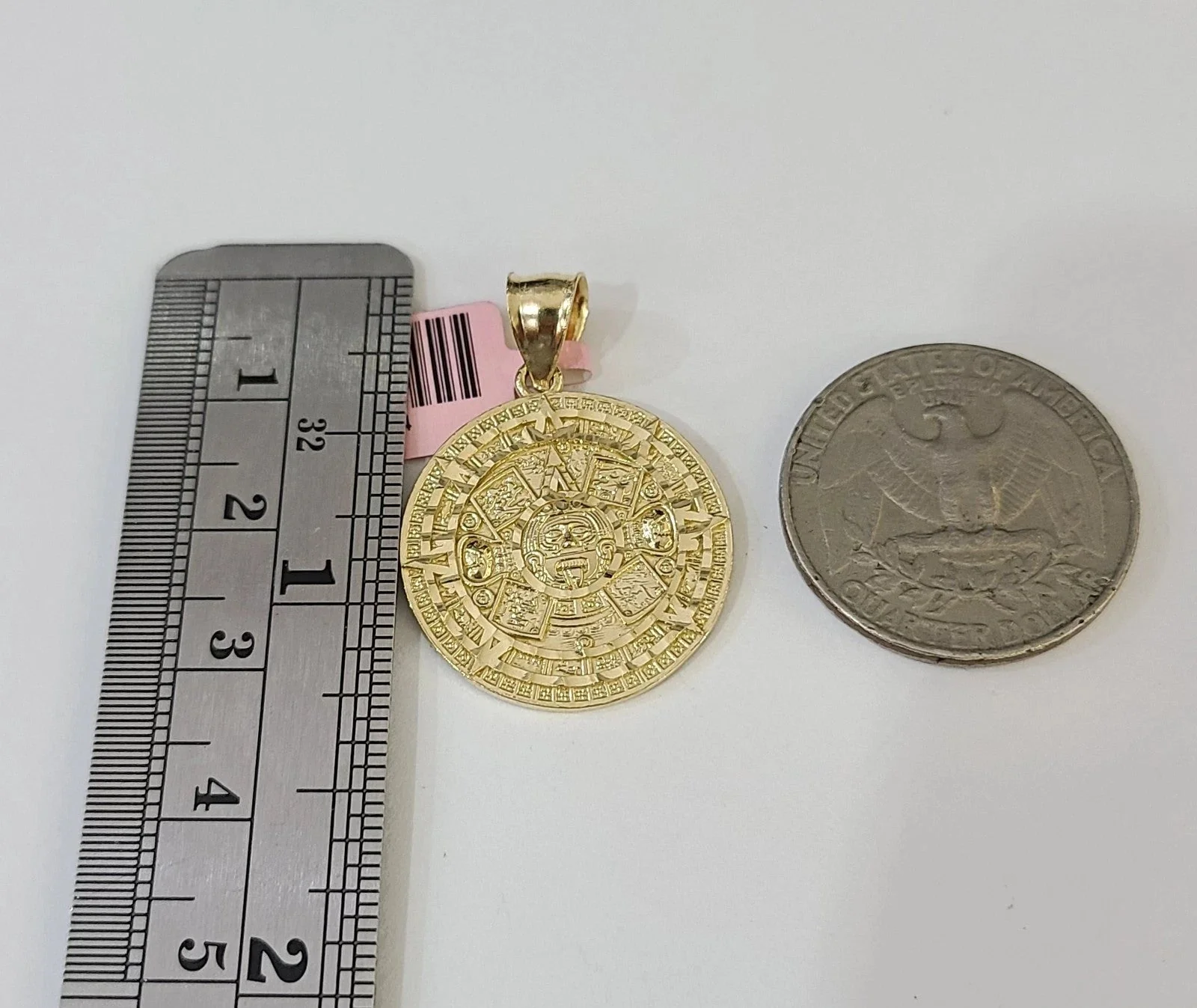 14k Solid Figaro Chain Mayan Calendar Pendant Gold 4mm 18-28 inch SET Necklace - Image 6