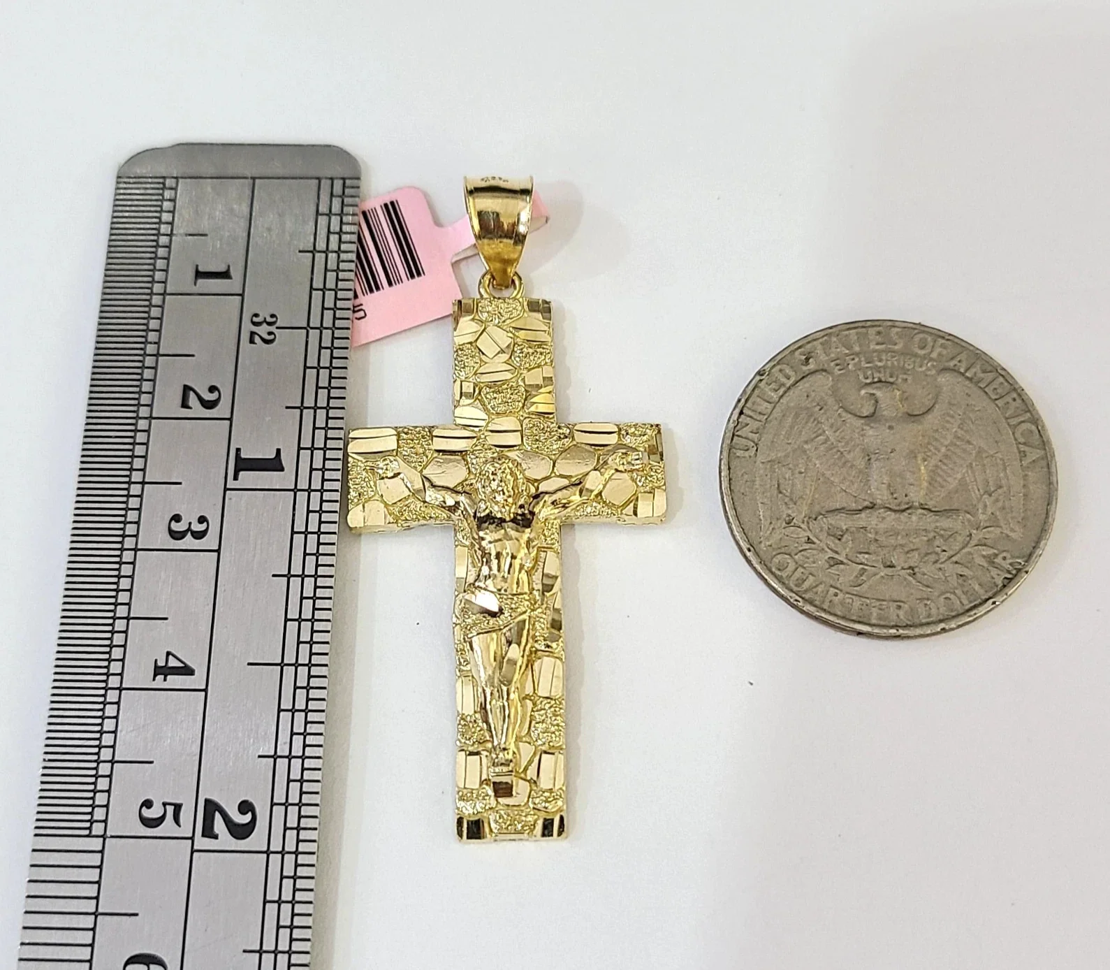 14k Solid Figaro Chain Nugget Cross Pendant Gold 5mm 18-28 inch SET Necklace - Image 5
