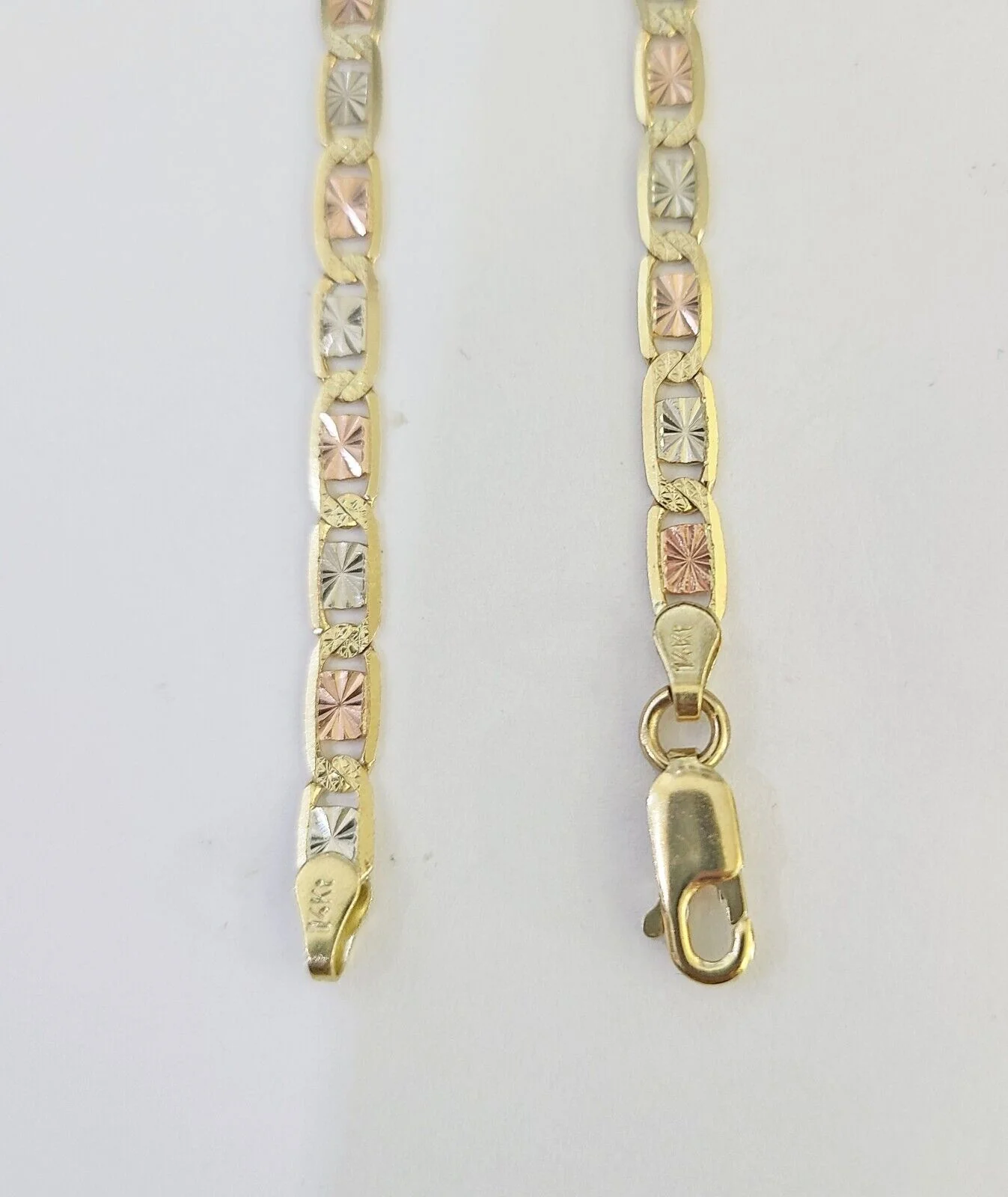 14k Valentino Chain Trio Gold Necklace Women's Link 24" inches 4mm Diamond Cuts - Image 5