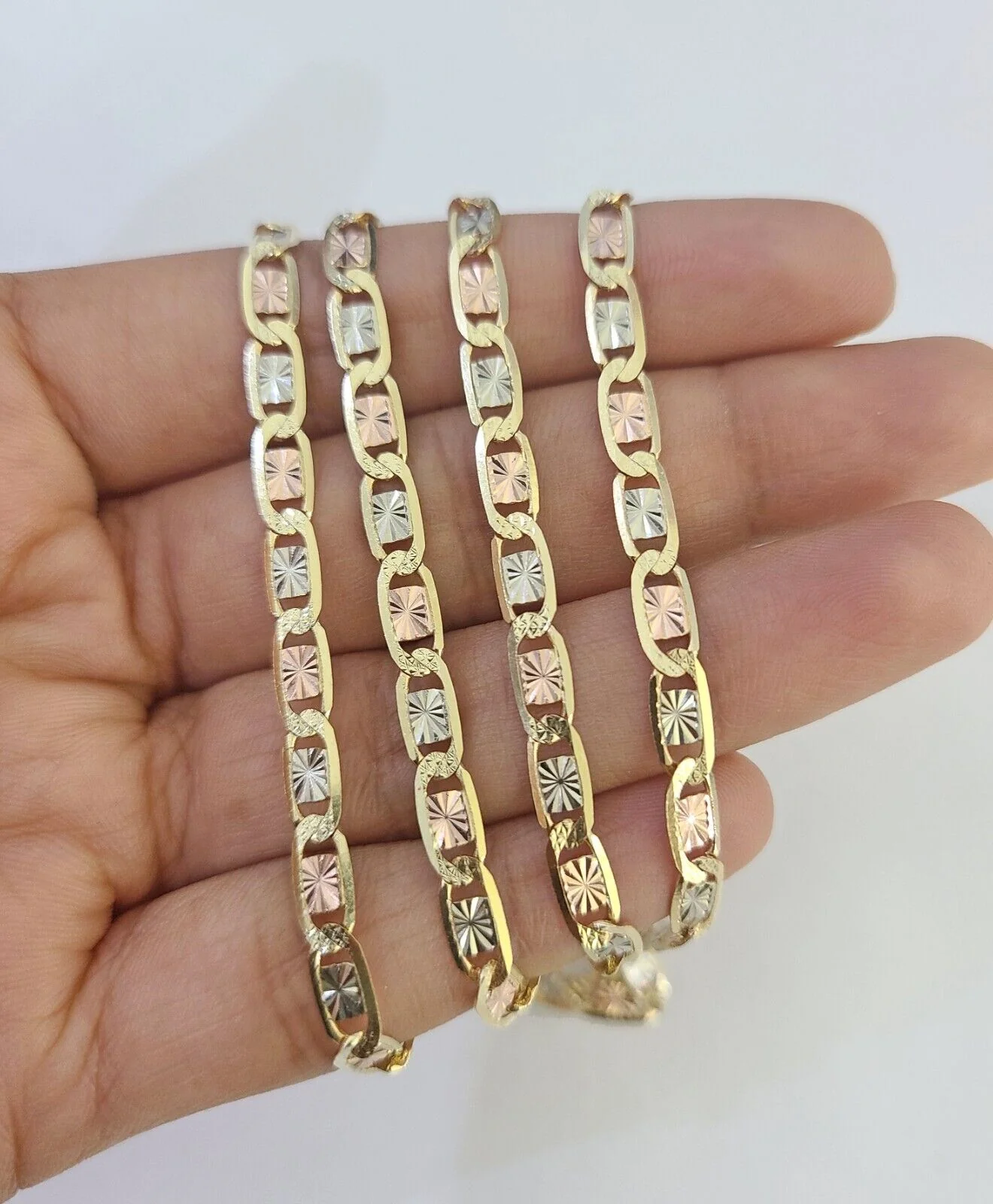 14k Valentino Chain Trio Gold Necklace Women's Link 24" inches 4mm Diamond Cuts - Image 6