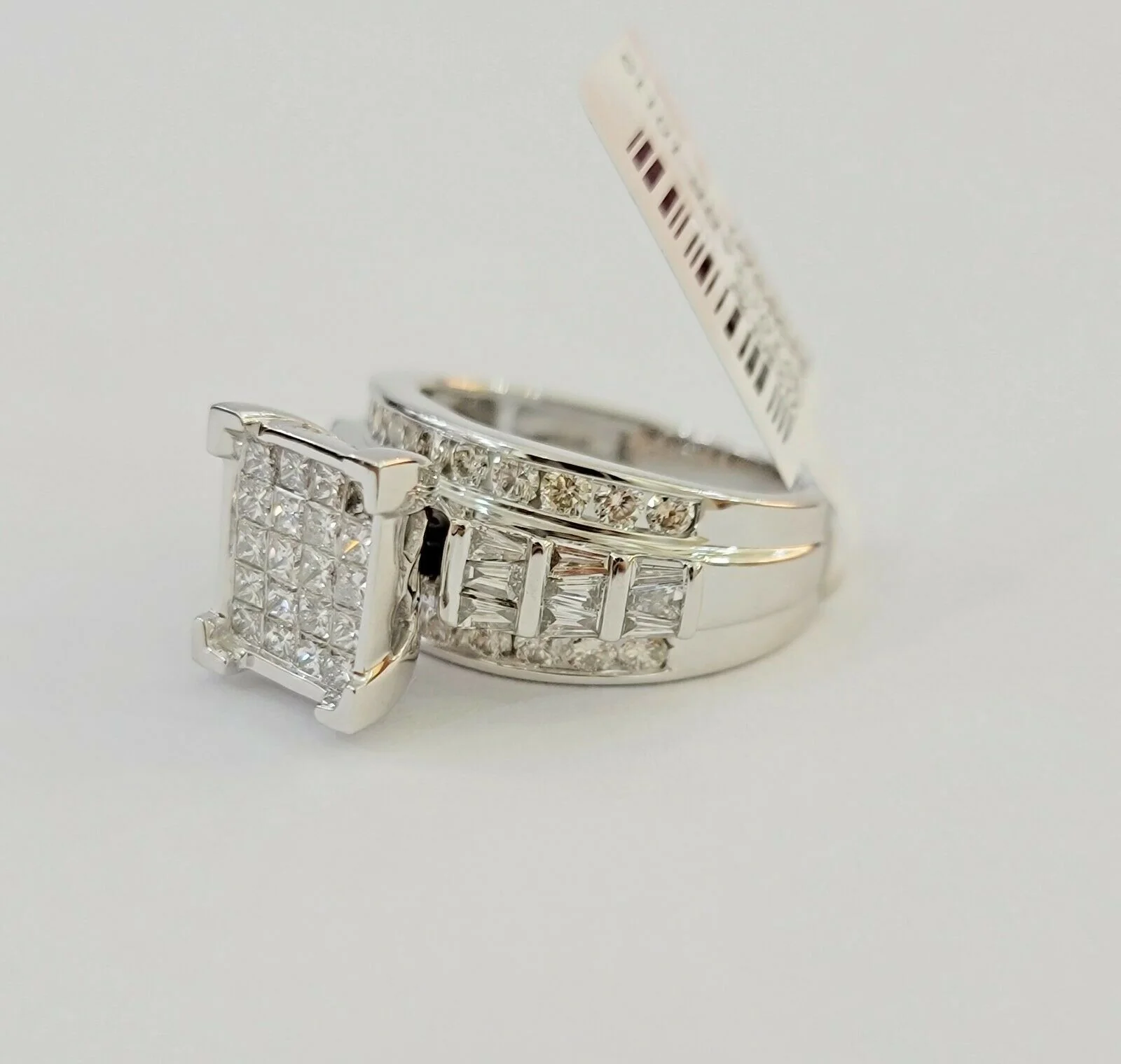 14k white Gold 1CT Diamond Ladies Ring Princess Cut Baguette Round Diamond,Women - Image 7