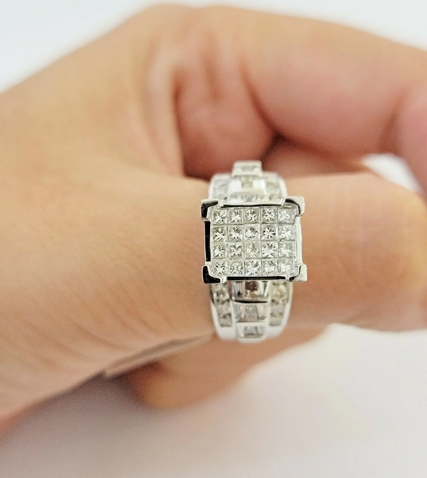 14k white Gold Ladies Ring 2 CT Diamond Princess Cut, Baguette, Round, REAL 14kt - Image 6