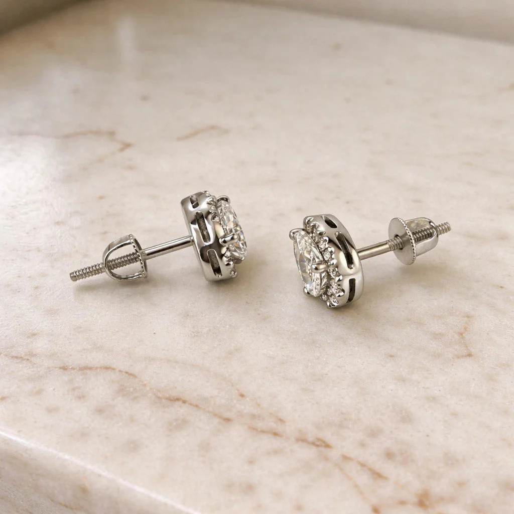 14k White Gold Pear Diamond Earrings Lab Created Screw-Back Women Men Studs - Image 6