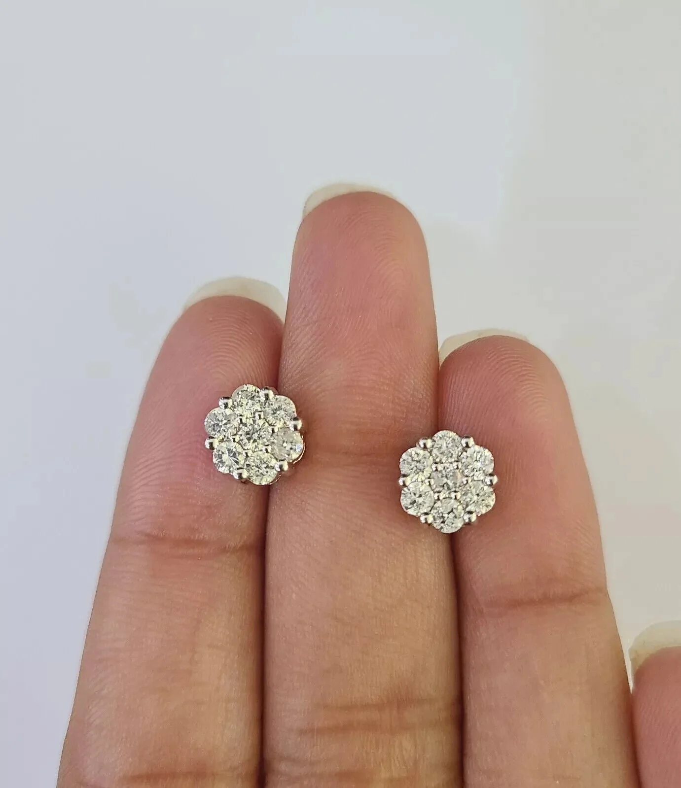 14k White Gold Stud Earring Real Solitaire Diamonds Screw-Back Women Men - Image 3