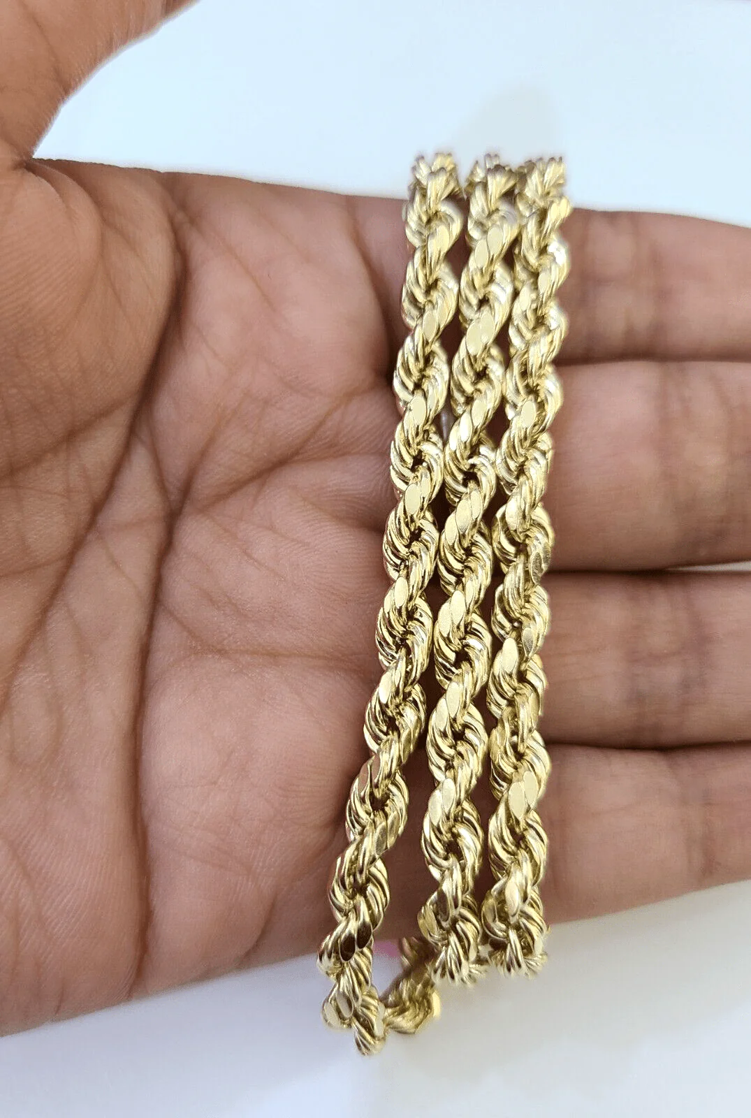 14K Yellow Gold 5mm Rope Chain 18 Inch Choker Diamond cuts necklace , Real 14KT - Image 5