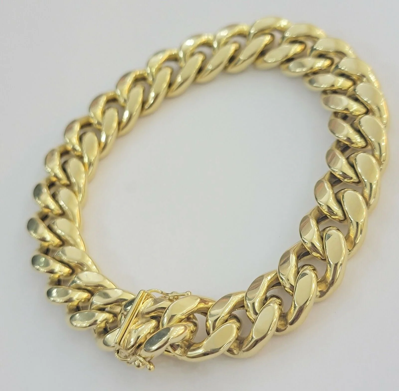 14k Yellow Gold Bracelet 13mm Miami Cuban Link 8.5 Inch Box Clasp Men Real 14kt