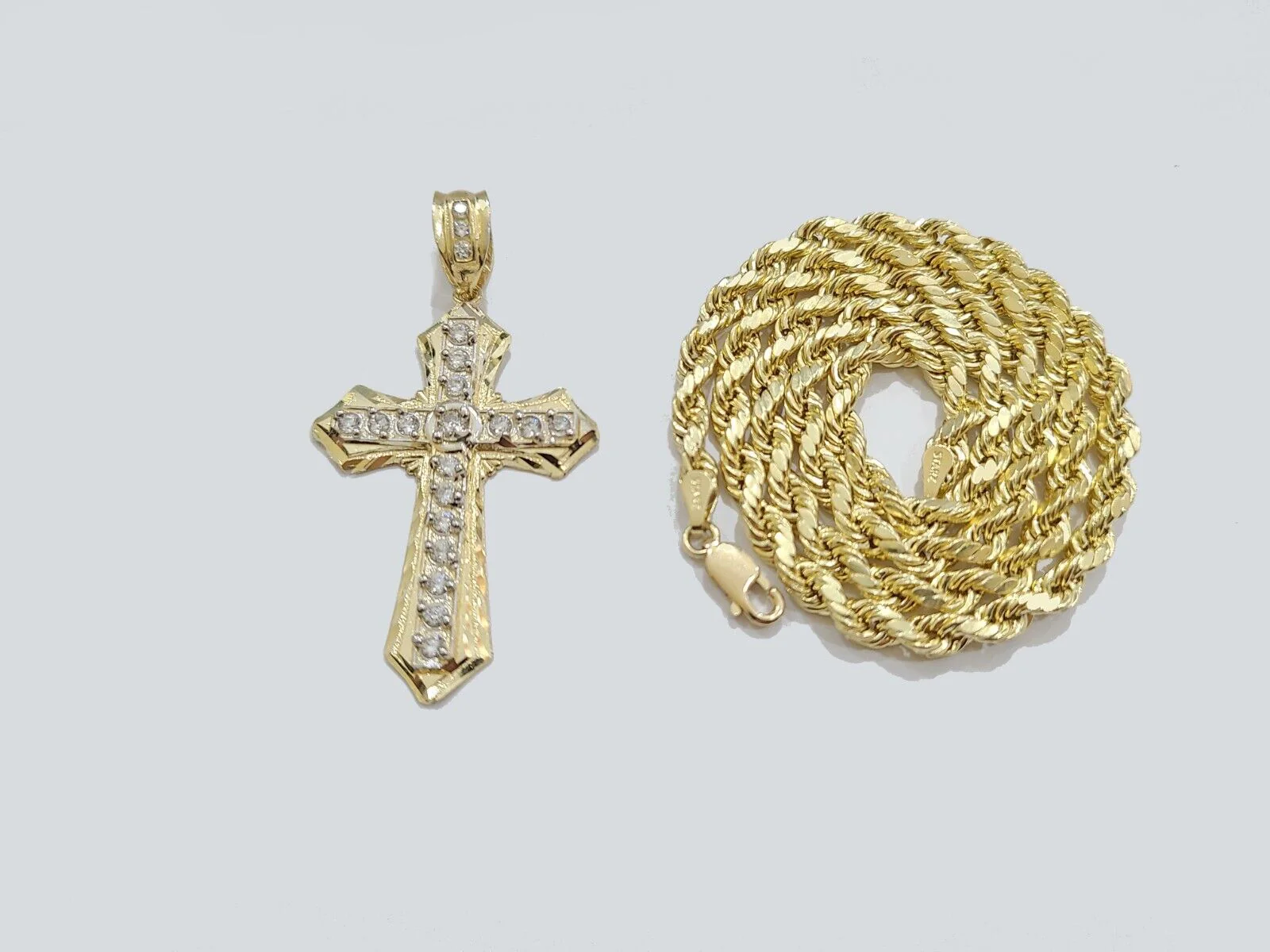 14k Yellow Gold Cross Charm Rope Chain Necklace 4mm 24'' Pendant 14kt Jesus Real - Image 2