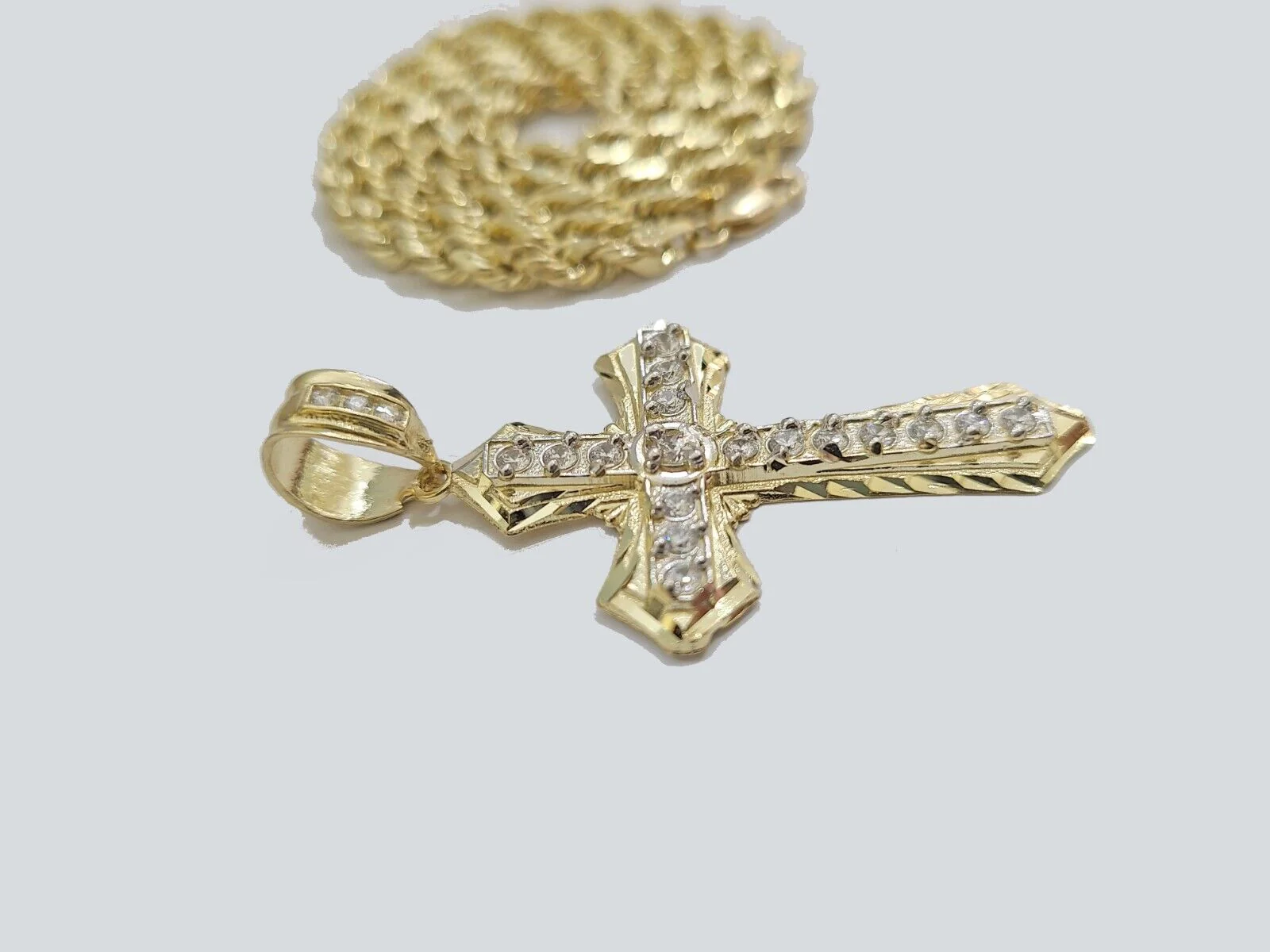 14k Yellow Gold Cross Charm Rope Chain Necklace 4mm 26'' Pendant 14kt Jesus Real - Image 7