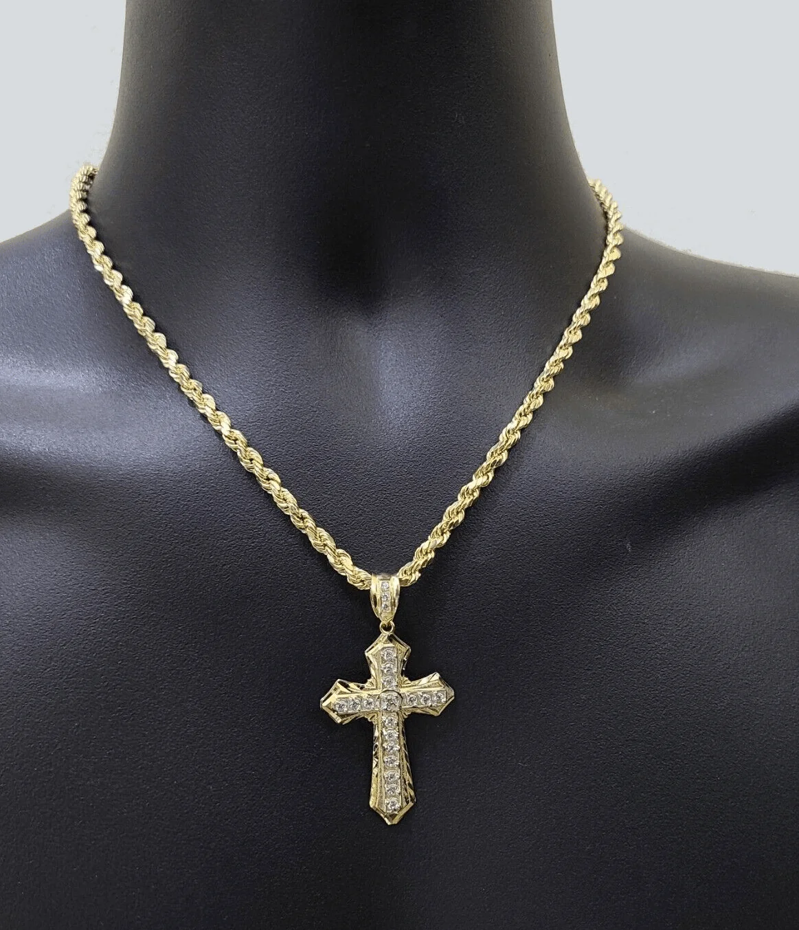 14k Yellow Gold Cross Charm Rope Chain Necklace 4mm 28'' Pendant 14kt Jesus Real - Image 4