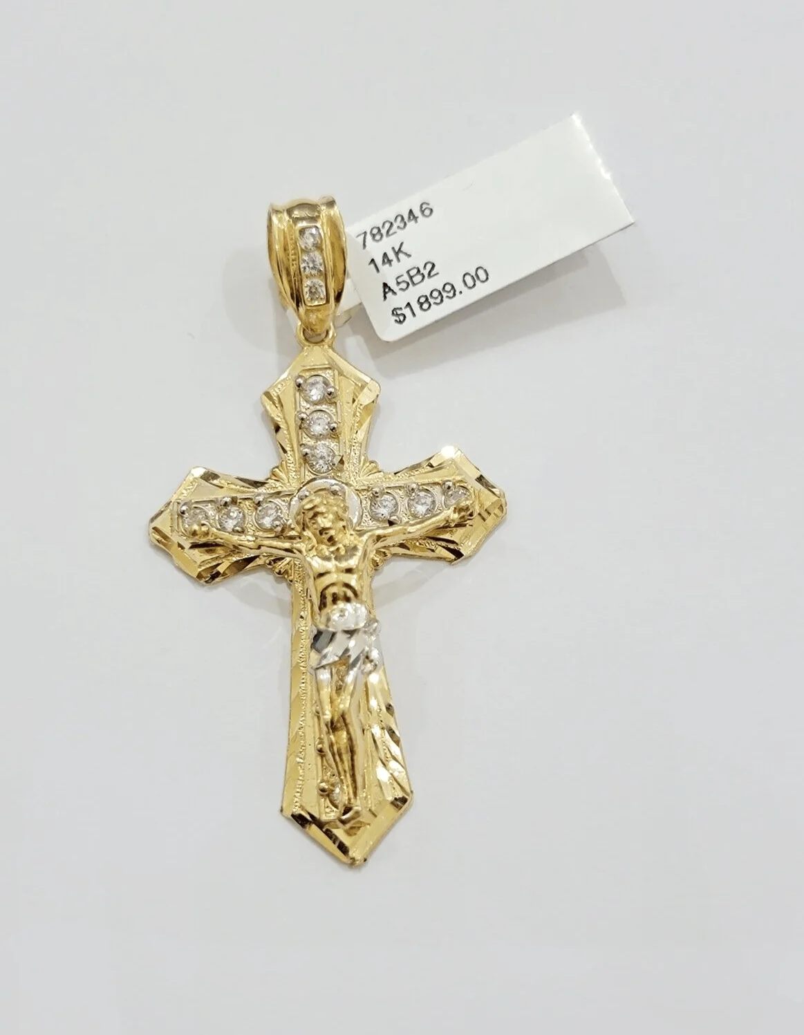 14k Yellow Gold Cross Jesus Crucifix Pendant 2 Inch 14kt CZ Charm Mens REAL 14kt - Image 2