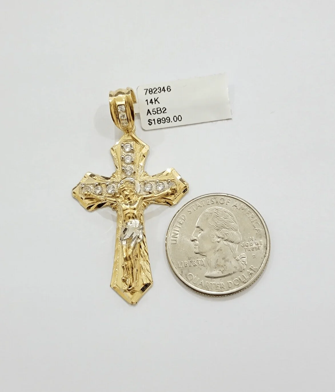 14k Yellow Gold Cross Jesus Crucifix Pendant 2 Inch 14kt CZ Charm Mens REAL 14kt - Image 6
