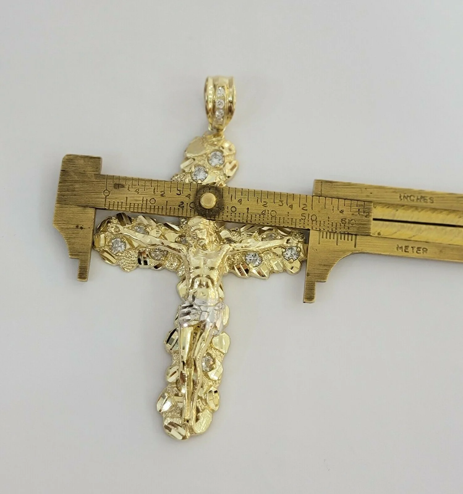 14k Yellow Gold Cross Nugget Jesus Crucifix Pendant 3.5 Inch 14kt Gold Mens REAL - Image 5