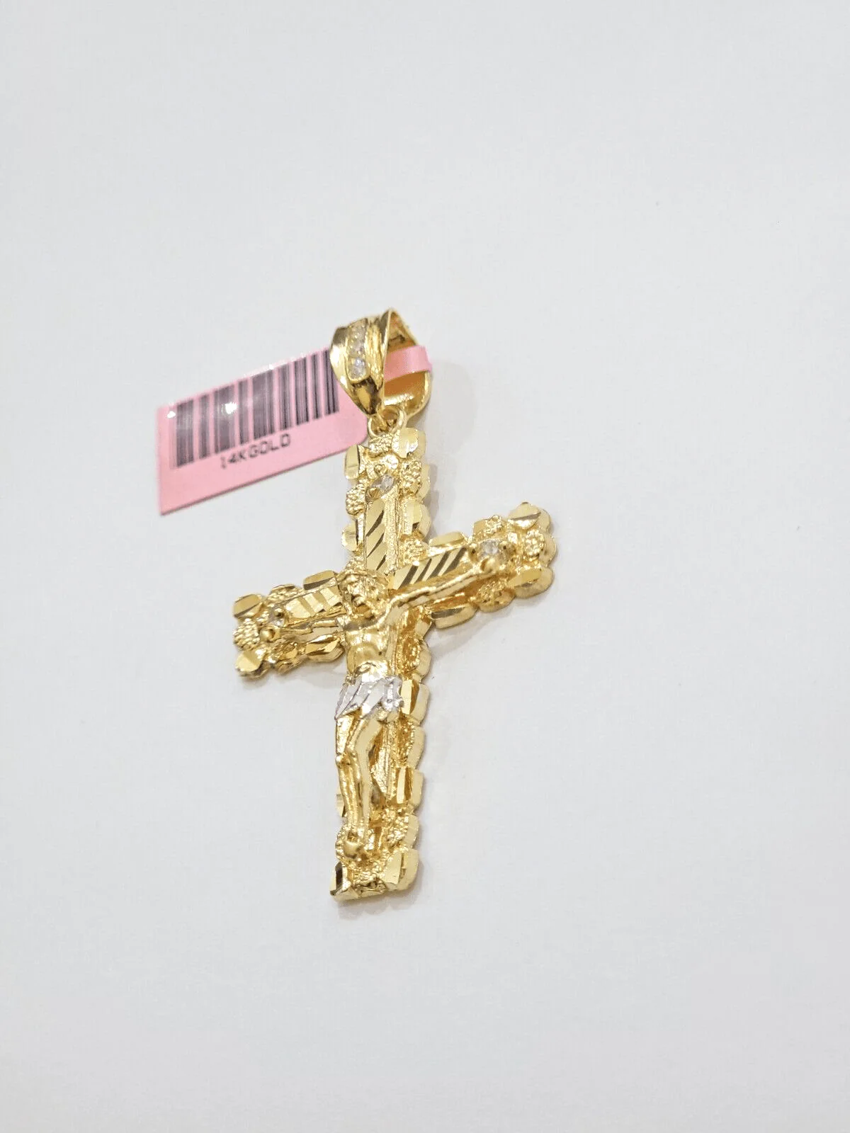 14k Yellow Gold Cross Nugget Pendant Jesus Crucifix 2 Inch 14kt Charm Men's REAL - Image 2