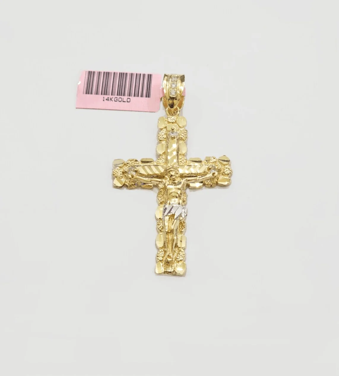 14k Yellow Gold Cross Nugget Pendant Jesus Crucifix 2 Inch 14kt Charm Men's REAL - Image 4