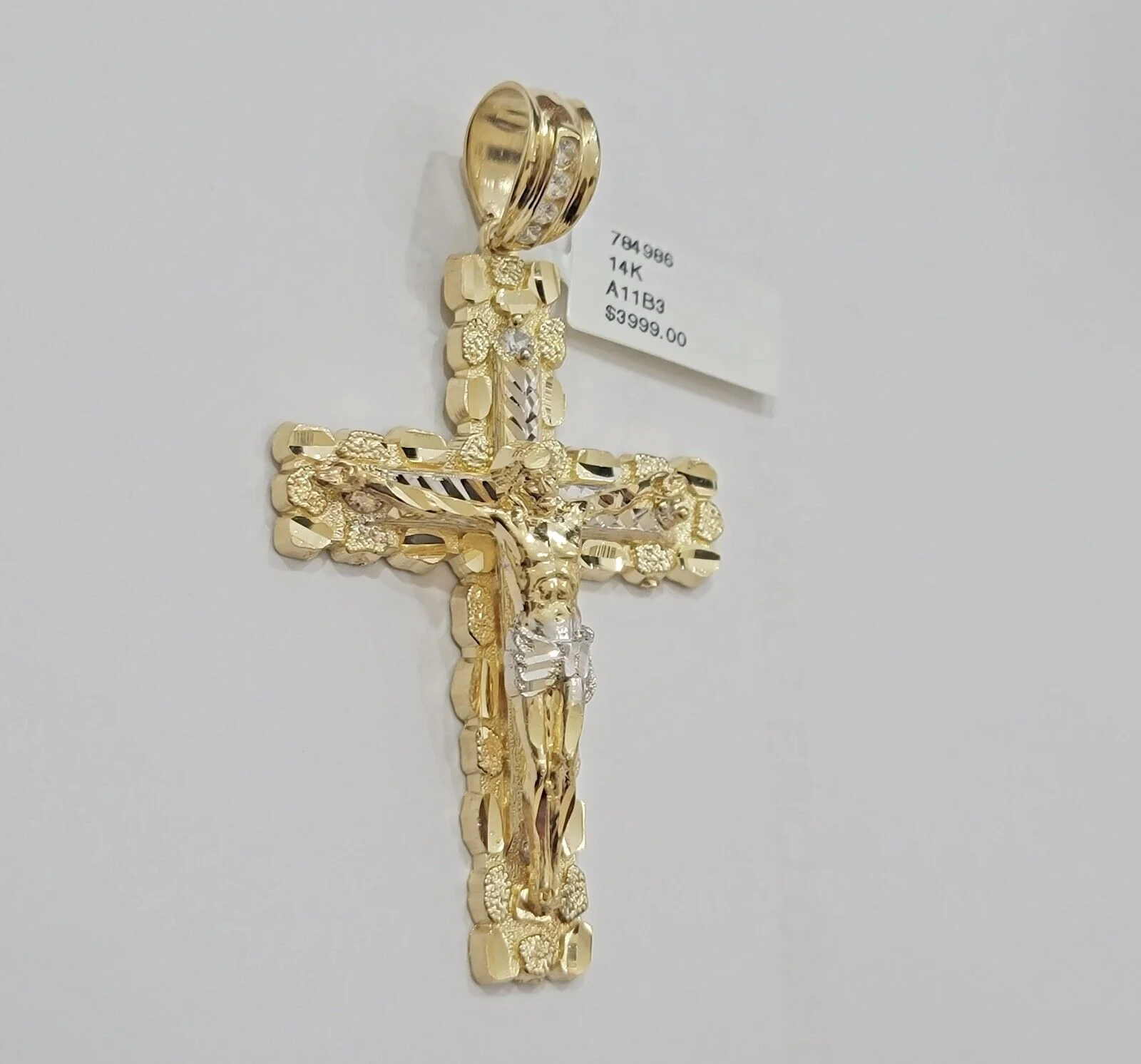 14k Yellow Gold Cross Nugget Pendant Jesus Crucifix 3 Inch 14kt Gold Men's REAL - Image 6
