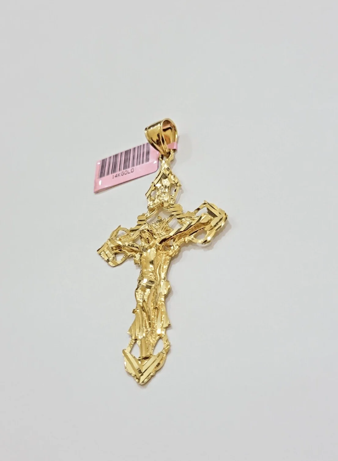 14k Yellow Gold Jesus Cross Charm Pendant 3 Inches Crucifix Chain Necklace SALE - Image 5
