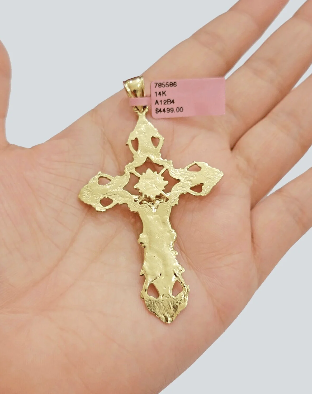 14k Yellow Gold Jesus Cross Charm Pendant 3 Inches Crucifix Chain Necklace SALE - Image 7
