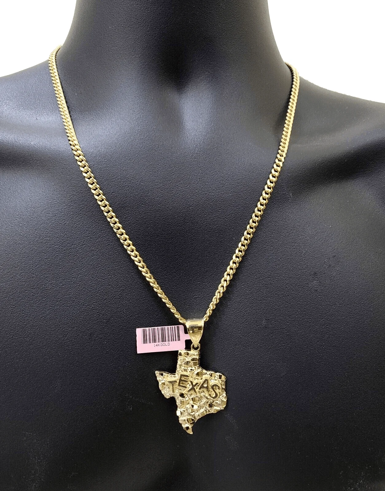 14k Yellow Gold Miami Cuban Chain 26 Inch Necklace Texas Map Charm Pendant Real - Image 5