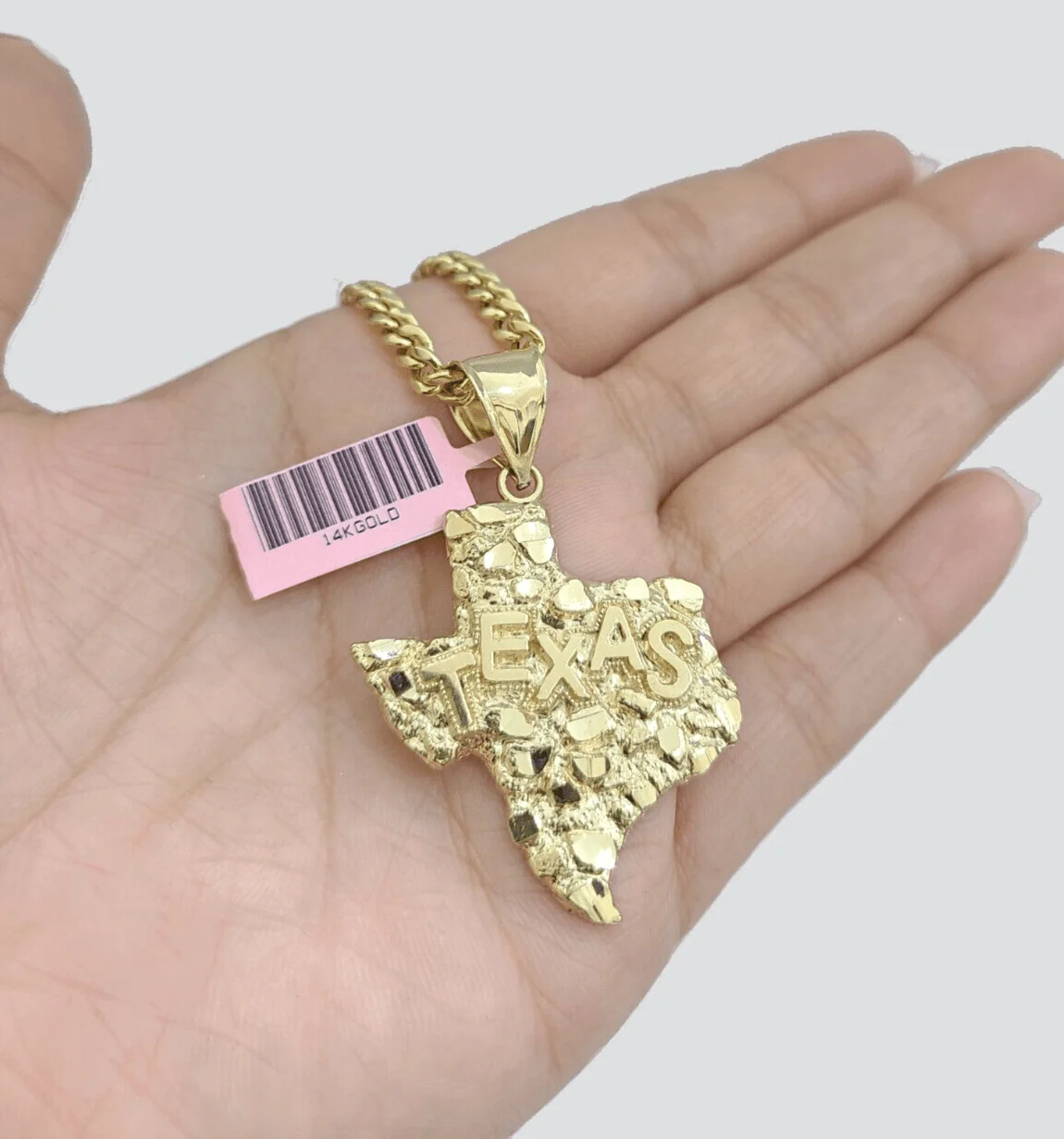 14k Yellow Gold Miami Cuban Chain 26 Inch Necklace Texas Map Charm Pendant Real - Image 7