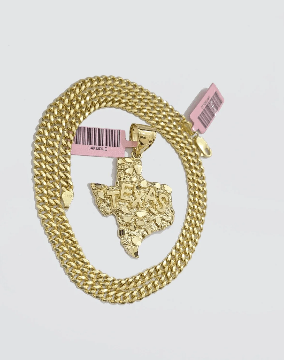 14k Yellow Gold Miami Cuban Chain 26 Inch Necklace Texas Map Charm Pendant Real - Image 9