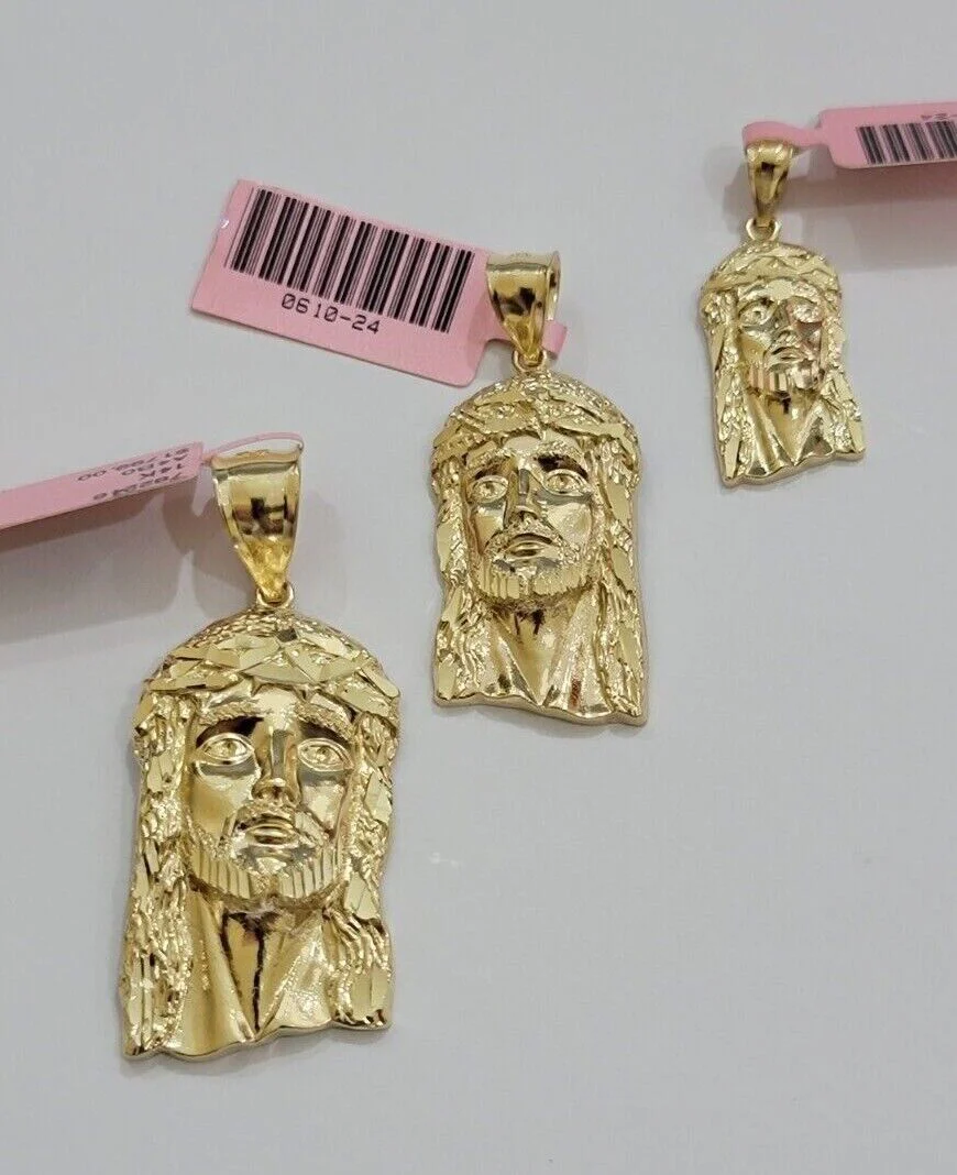 14k Yellow Gold Pendant Jesus Head Charm 14kt Yellow Gold For Men Different Size - Image 6