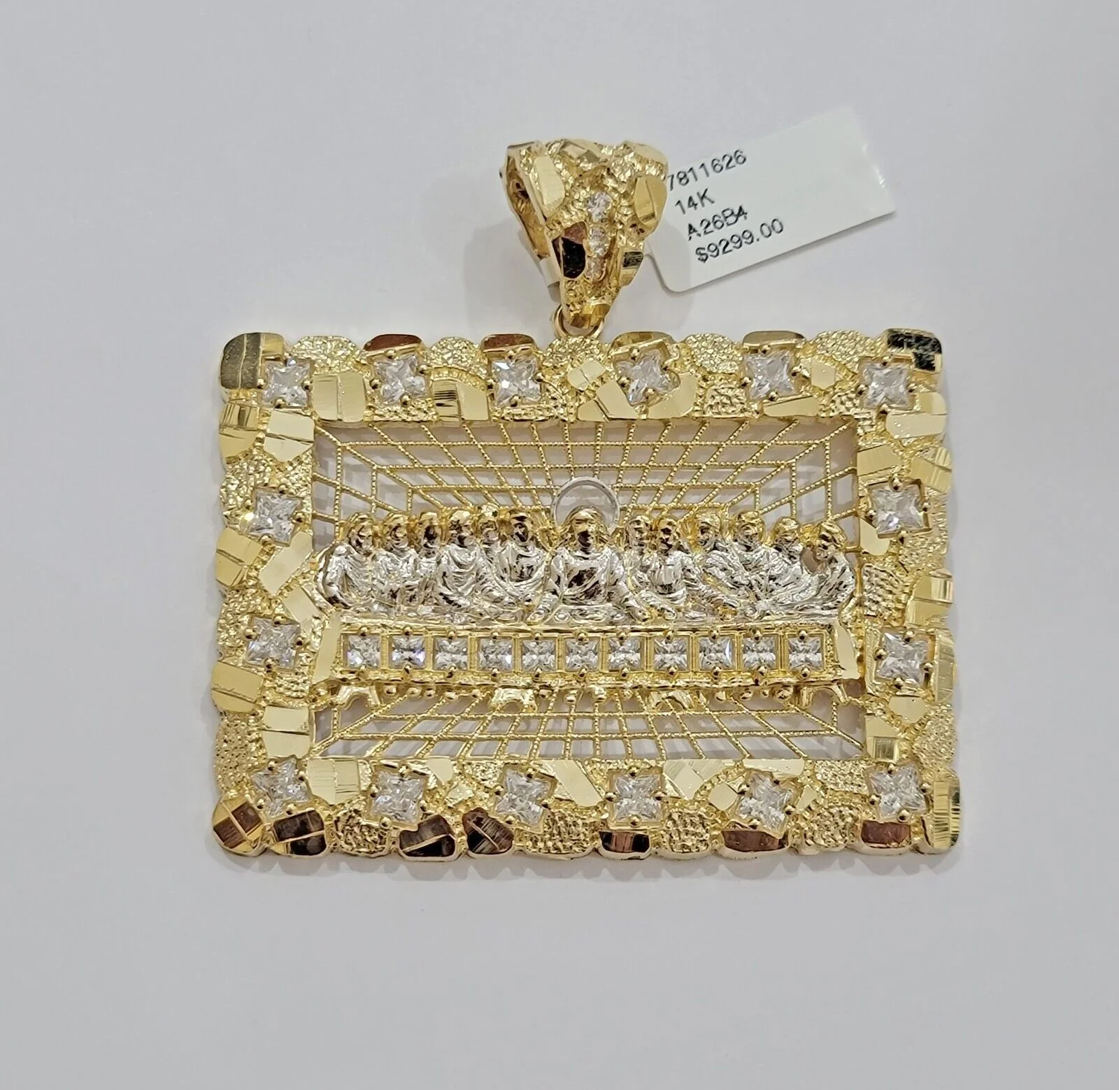 14k Yellow Gold Pendant Nugget Last Supper Charm Medallion Square REAL 14KT Mens - Image 6
