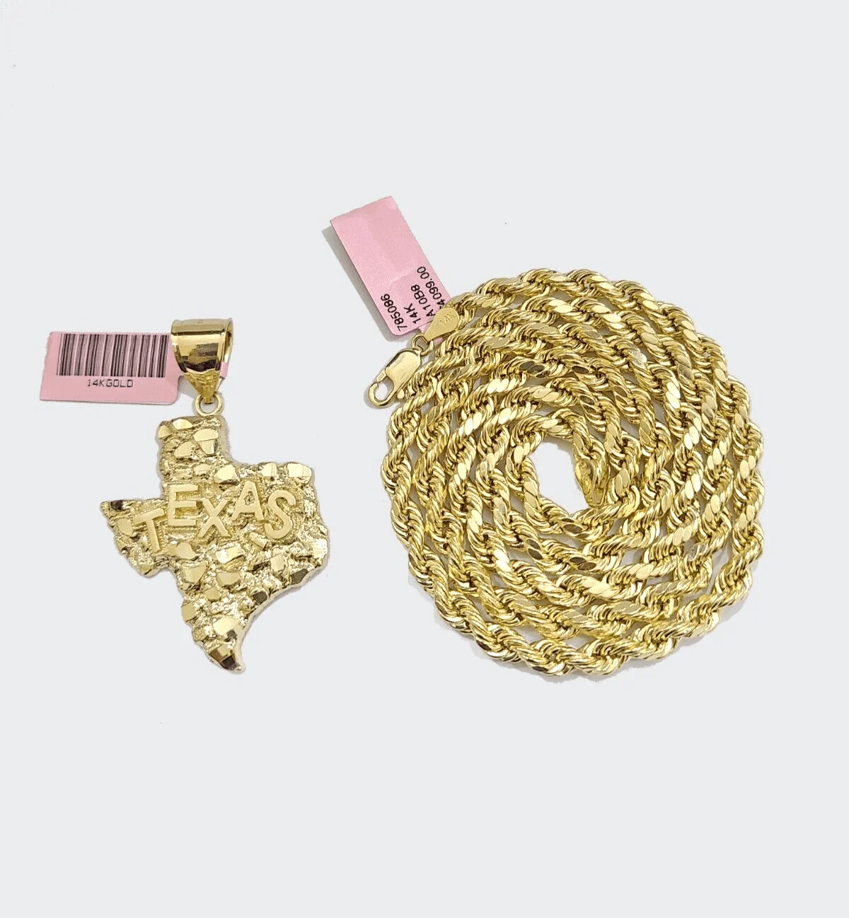 14k Yellow Gold Rope Chain 22'' Inch Necklace Texas Map Charm Pendant Real 14kt - Image 5