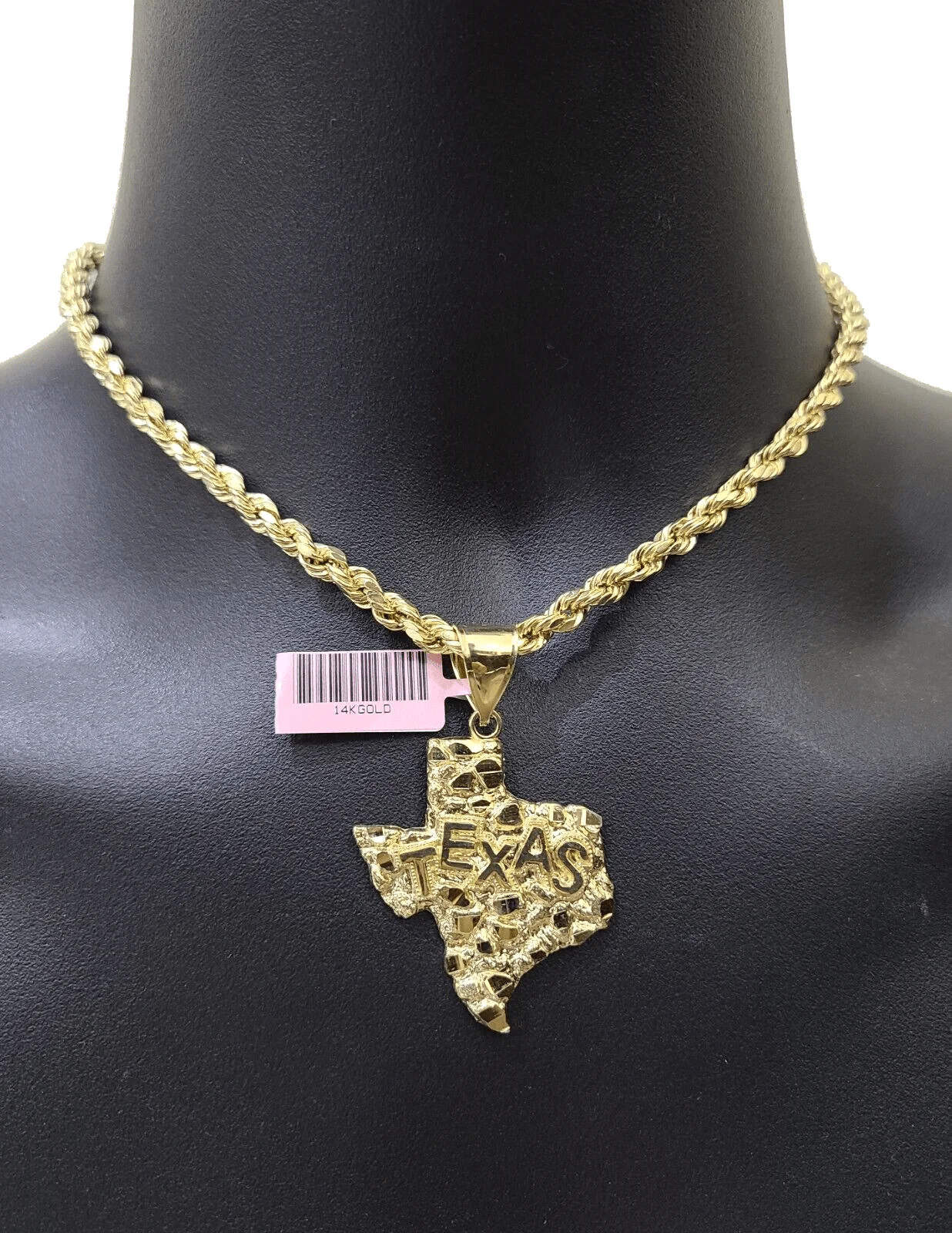 14k Yellow Gold Rope Chain 24'' Inch Necklace Texas Map Charm Pendant Real 14kt - Image 5